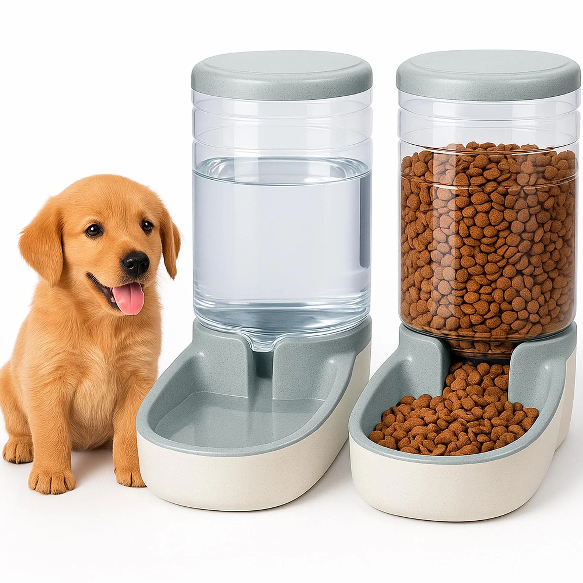 Edipets, Dispenser Cibo Gatti, Cani, Automatico, 2 Unità, 3.8L, Dispenser di Crocchette e Acqua per Animali Domestici (Grigio)