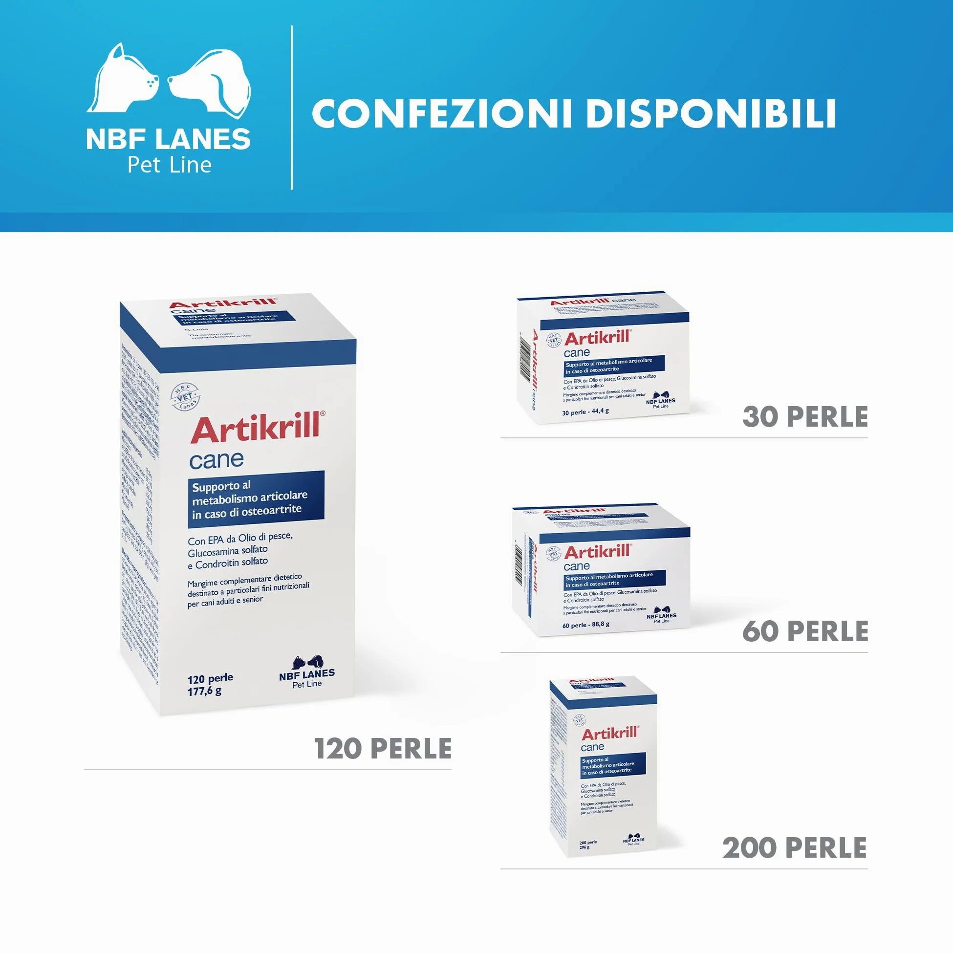 NBF Lanes | Artikrill Cane, 120 Perle Appetibili, Supporto Metabolismo Articolare in caso di Osteoartrite in Cani Adulti e Senior