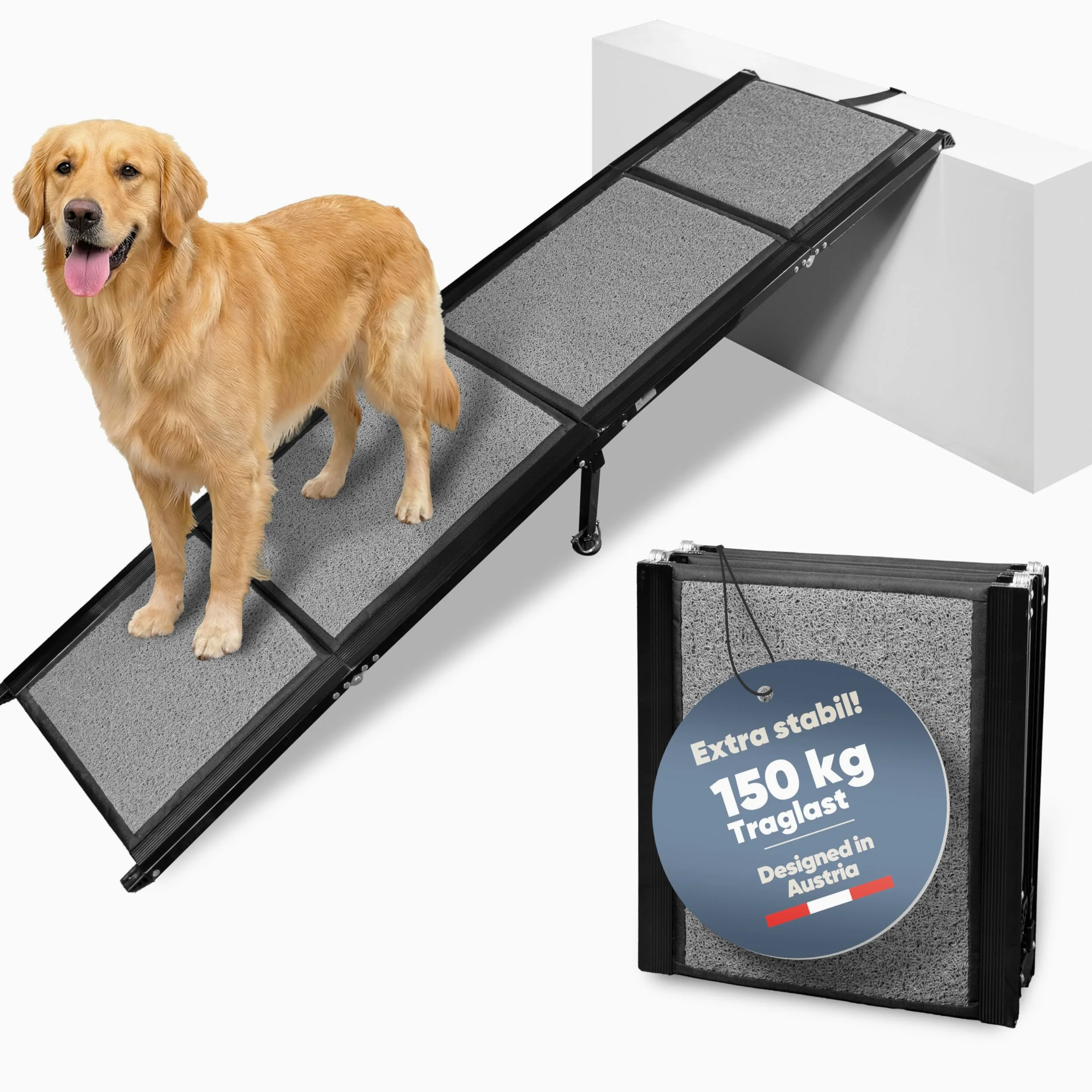 Rampa per cani per auto, pieghevole, 120 kg, extra stabile, con base aggiuntiva, 170 x 44 cm, per auto e SUV