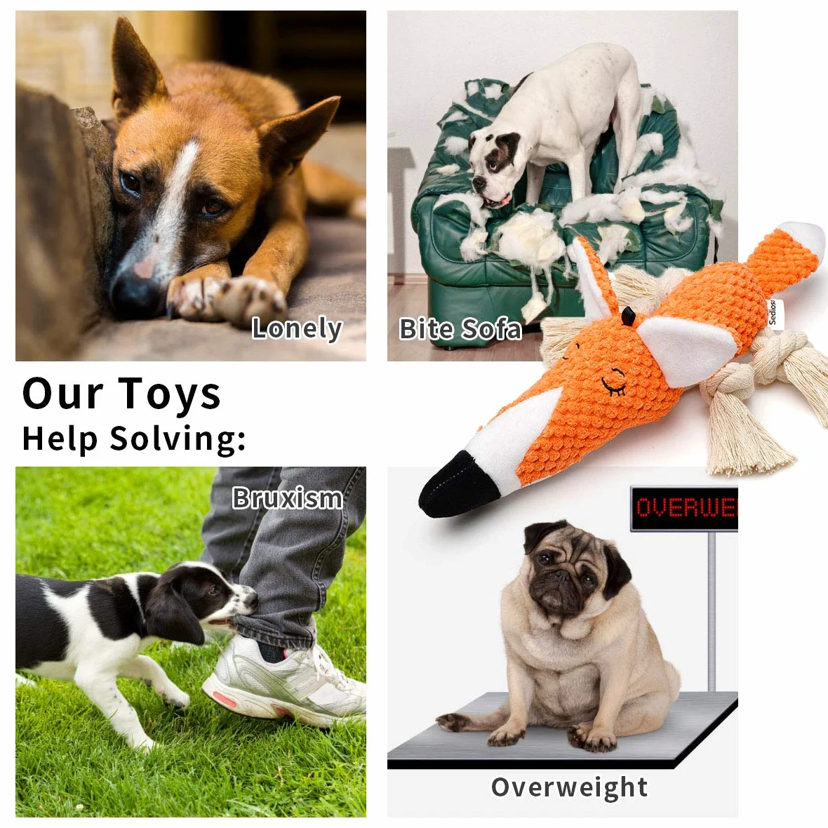 Shuofeng Tech Plush Toy Dog, interattivi ripiene Fox Dog Toys per Noia, Carino Squeaky Dog Chew Giocattoli per Il Cucciolo, Piccolo, Medio, Grande Breed