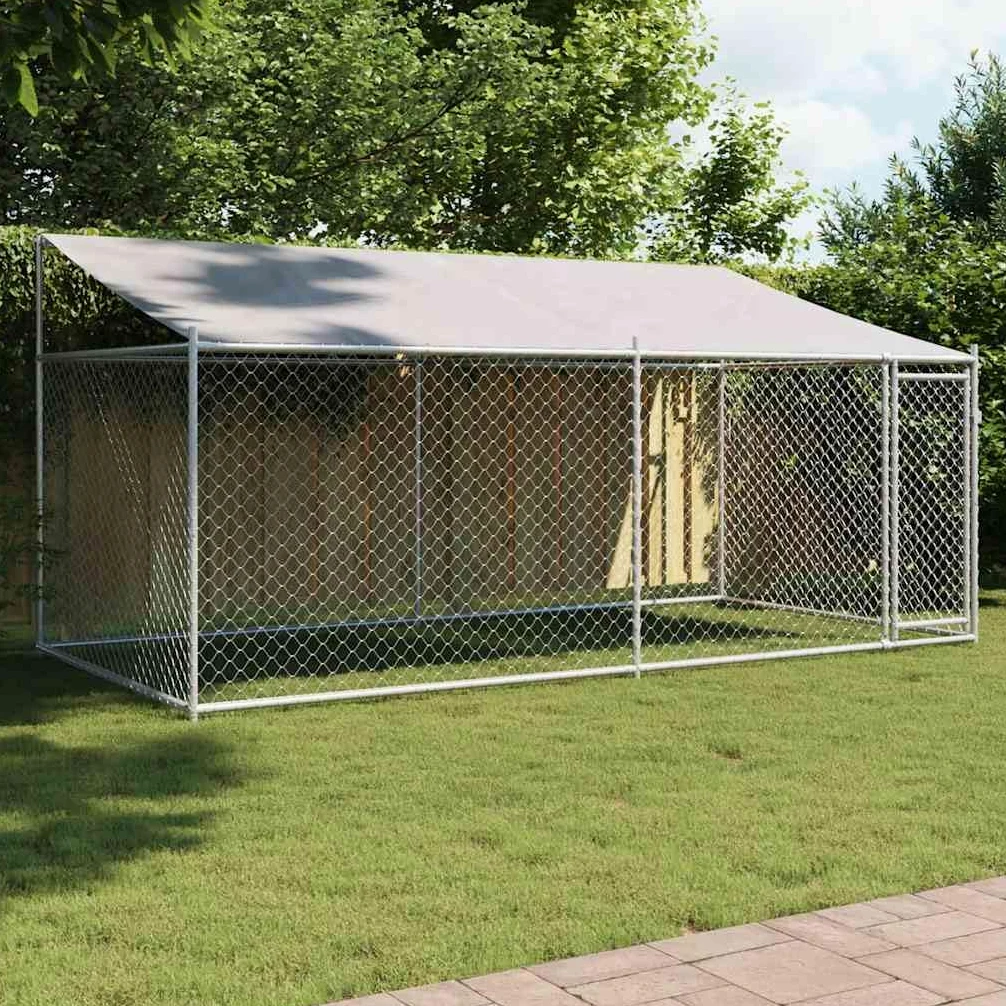vidaXL Gabbia Cani con Tetto e Porta Grigia 4x2x2 m in Acciaio Zincato