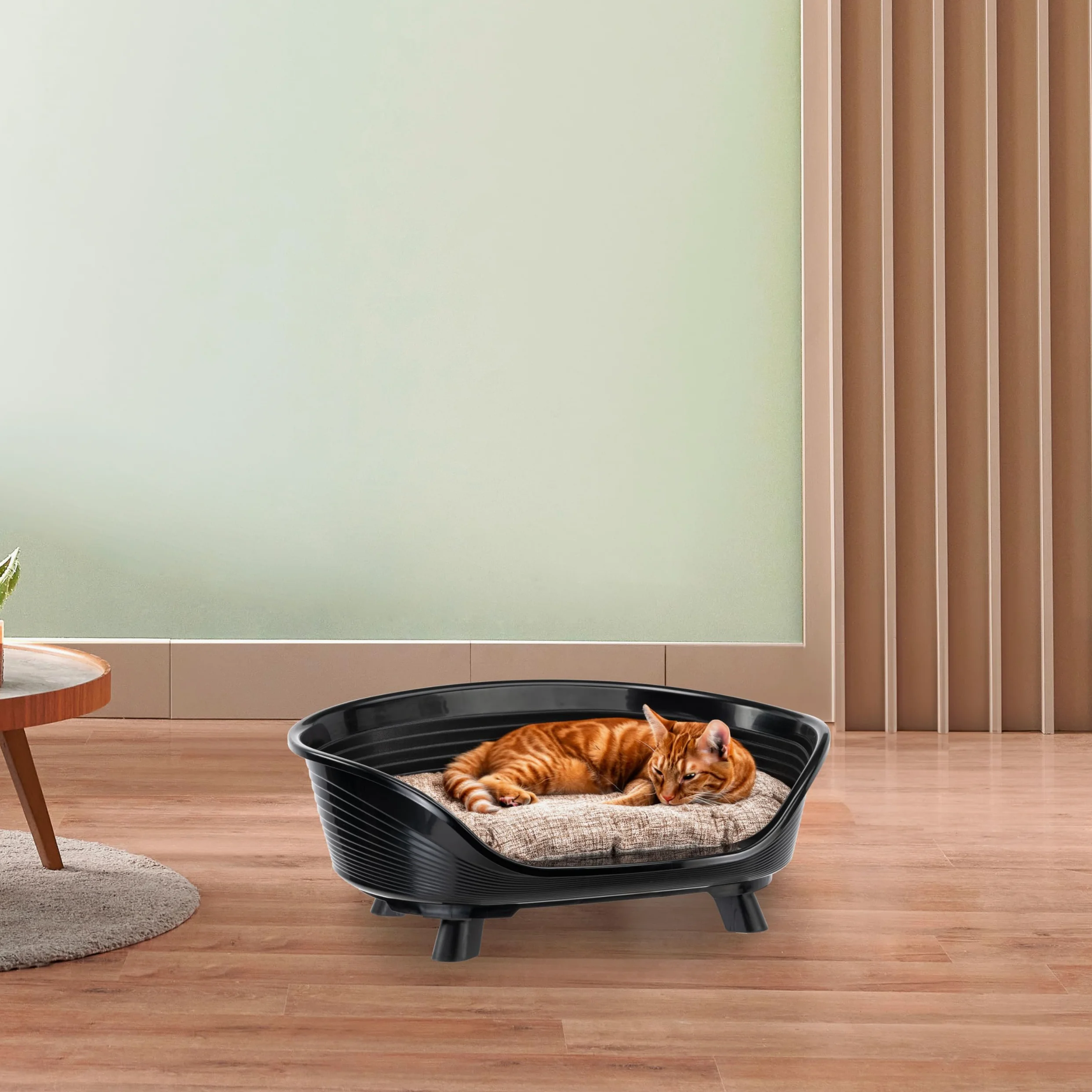 Ferplast Cuccia Cane e Gatto con Cuscino in Cotone, Cuccia Rialzata, Lettino per Cani Gatti da Interno, Traspirante e Antiscivolo, THRONE 61,5 x 45 x h 26 cm, Nero