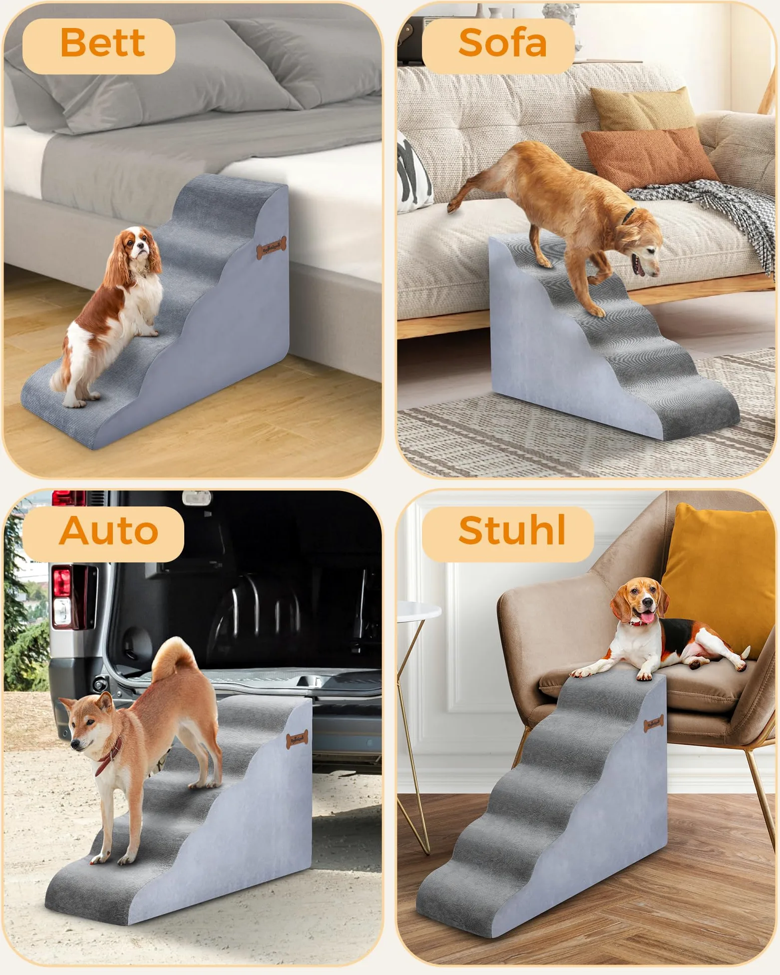 Scaletta per cani, scalini per cani, 5 livelli, 40 x 87 x 60 cm, per divano e letto alto, gradini antiscivolo, rampa in schiuma alta 60 cm, ideale per piccoli animali domestici, gatti anziani con