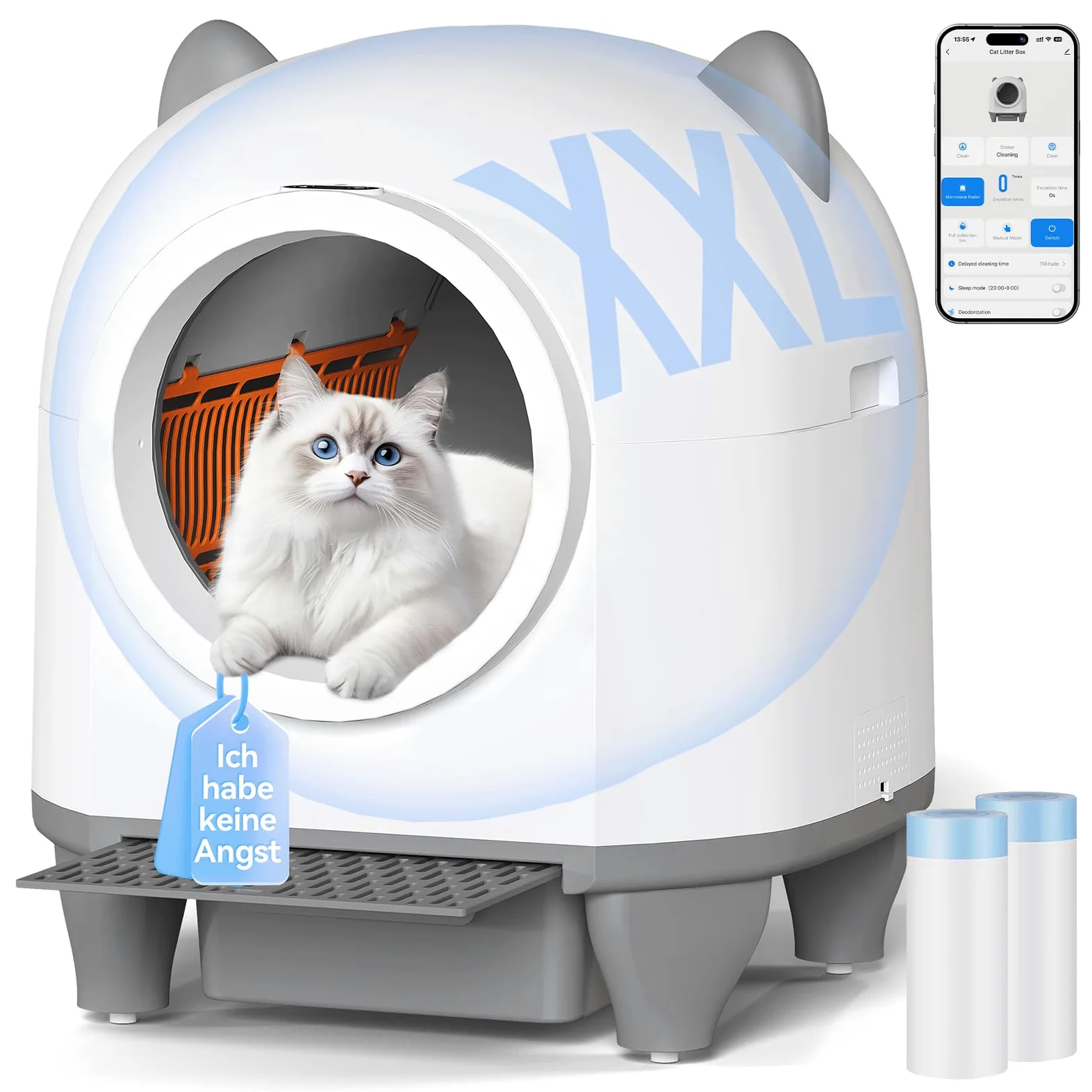 Devoko Lettiera Gatto Autopulente 90 L, Lettiera Autopulente per Gatti | con APP, Condivisibile tra Più Utenti, Lettiera Gatto con Sensori Multipli, con Pedana e Tappetino, Anti-Odore, da 1,5 a 10kg