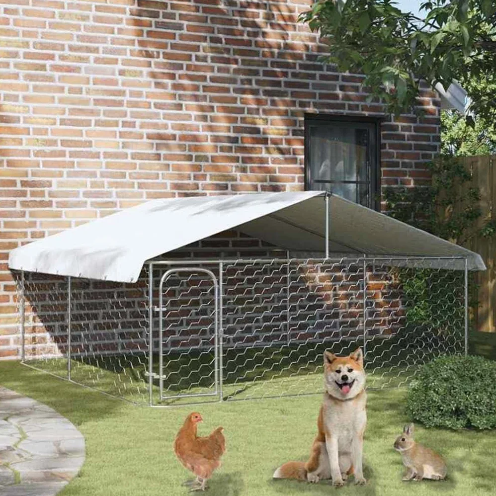 Cuccia esterna con tetto, 300 x 300 x 150 cm | Acciaio zincato, tetto in polietilene impermeabile, porta con chiavistello, rete ventilata, per cani, galline, conigli