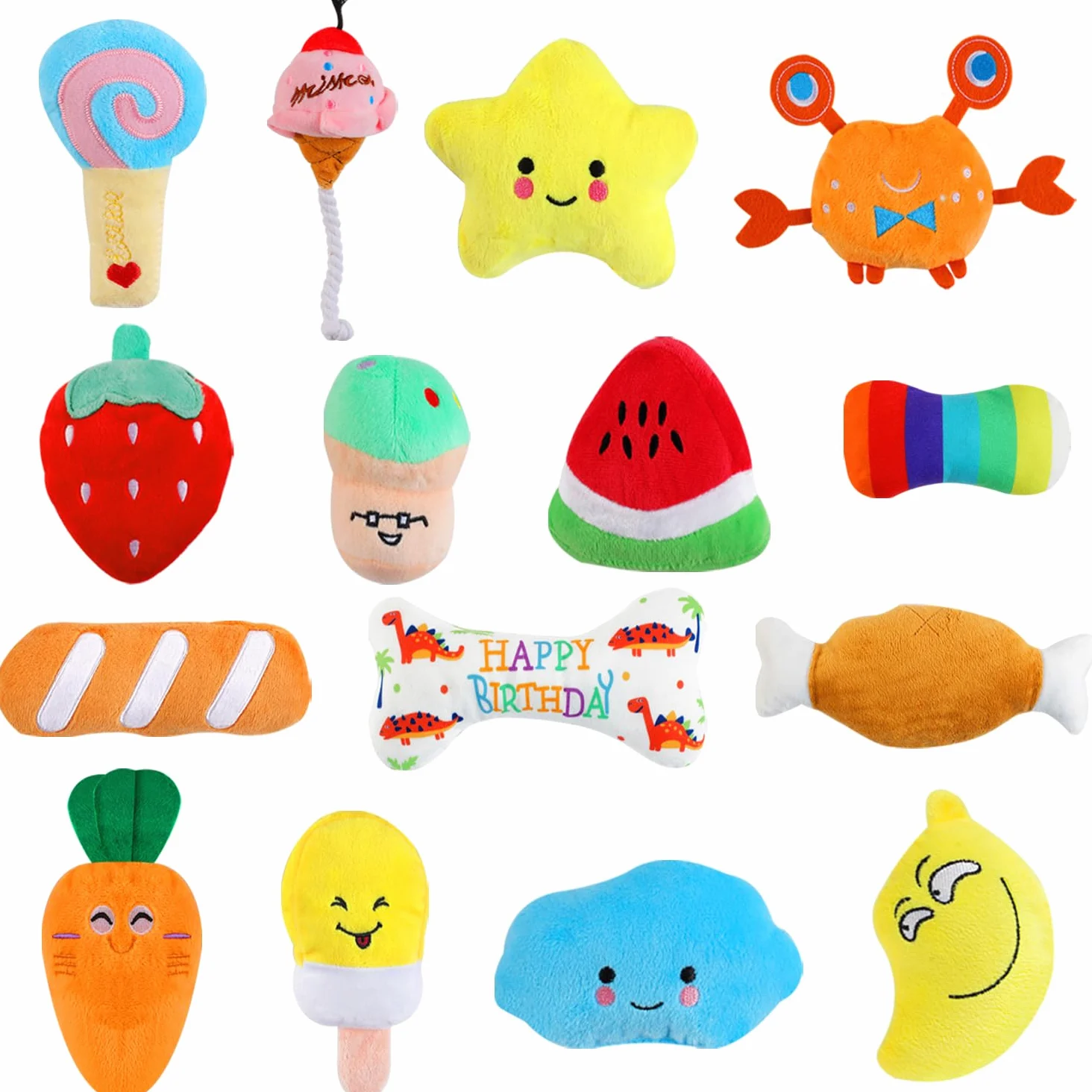 Set di 30 giocattoli per cani che scricchiolano, assortimento di giocattoli di peluche per cani, cuccioli di animali domestici, giocattoli da masticare per cani, con sonaglio, per dentizione