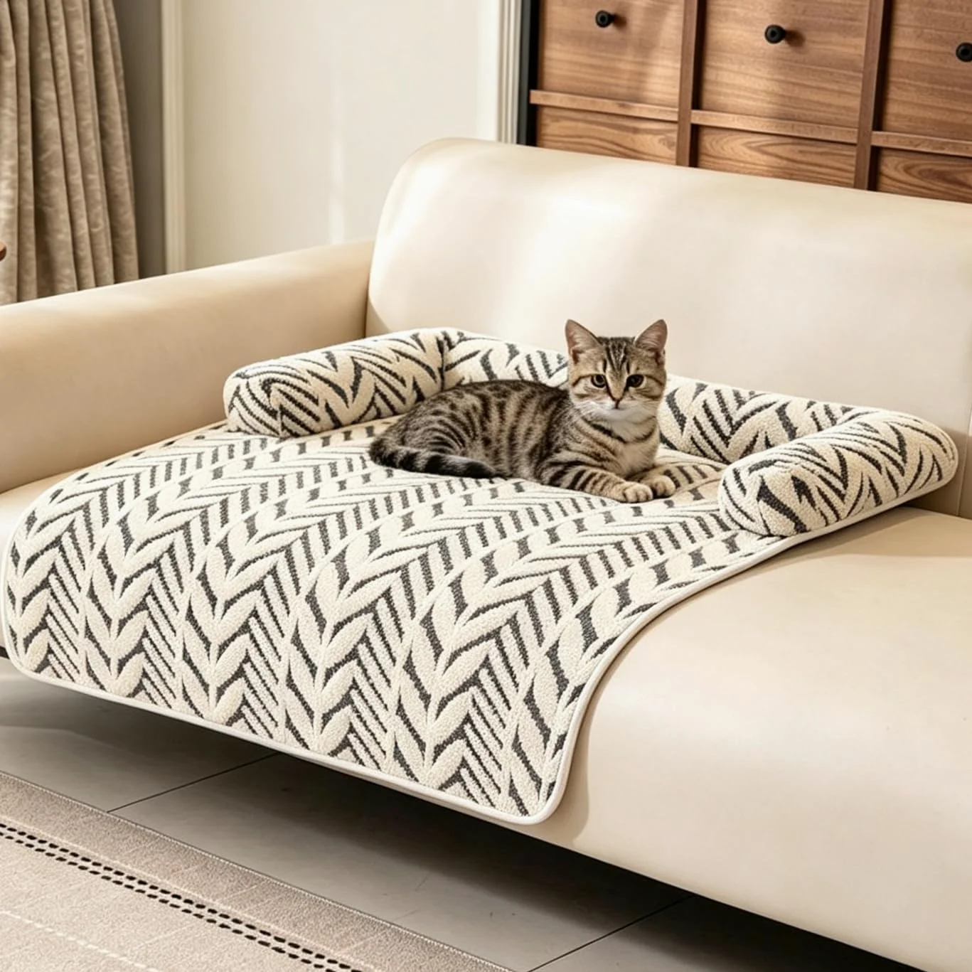 Tappetino per Cani e Gatti, Coperta Anti-Scivolo con Bordo Rialzato, Proteggi Divano per Mobili, Lavabile in Lavatrice, Cuscino spesso in Peluche,Per Razze Piccole e Medie，Grau：M-35.4x31.5x5.9