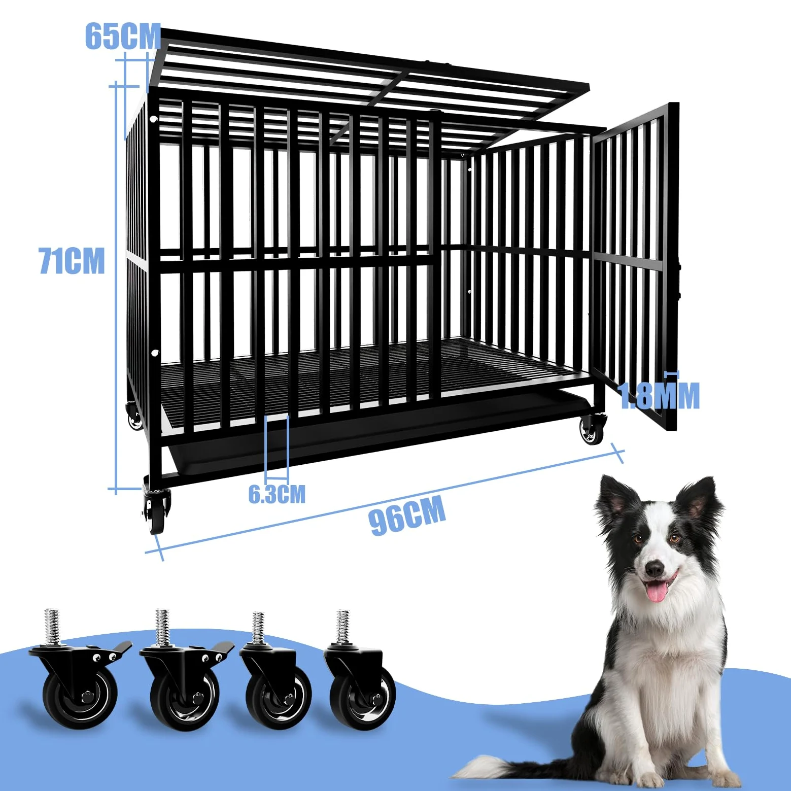 Grande gabbia per cani, canile indistruttibile per cani in acciaio legato resistente con ruote bloccabili, doppia porta e serrature robuste(Grande)