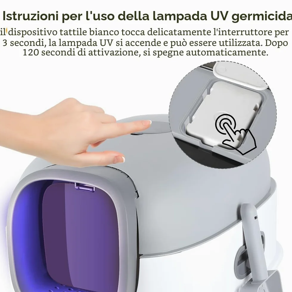 Lettiera per Gatti, Toilette, con Kit di Deodorizzazione & Telecomando di Disinfezione Automatica UV, Funzione Autopulente. (40 * 39 * 56 cm, Grigio)