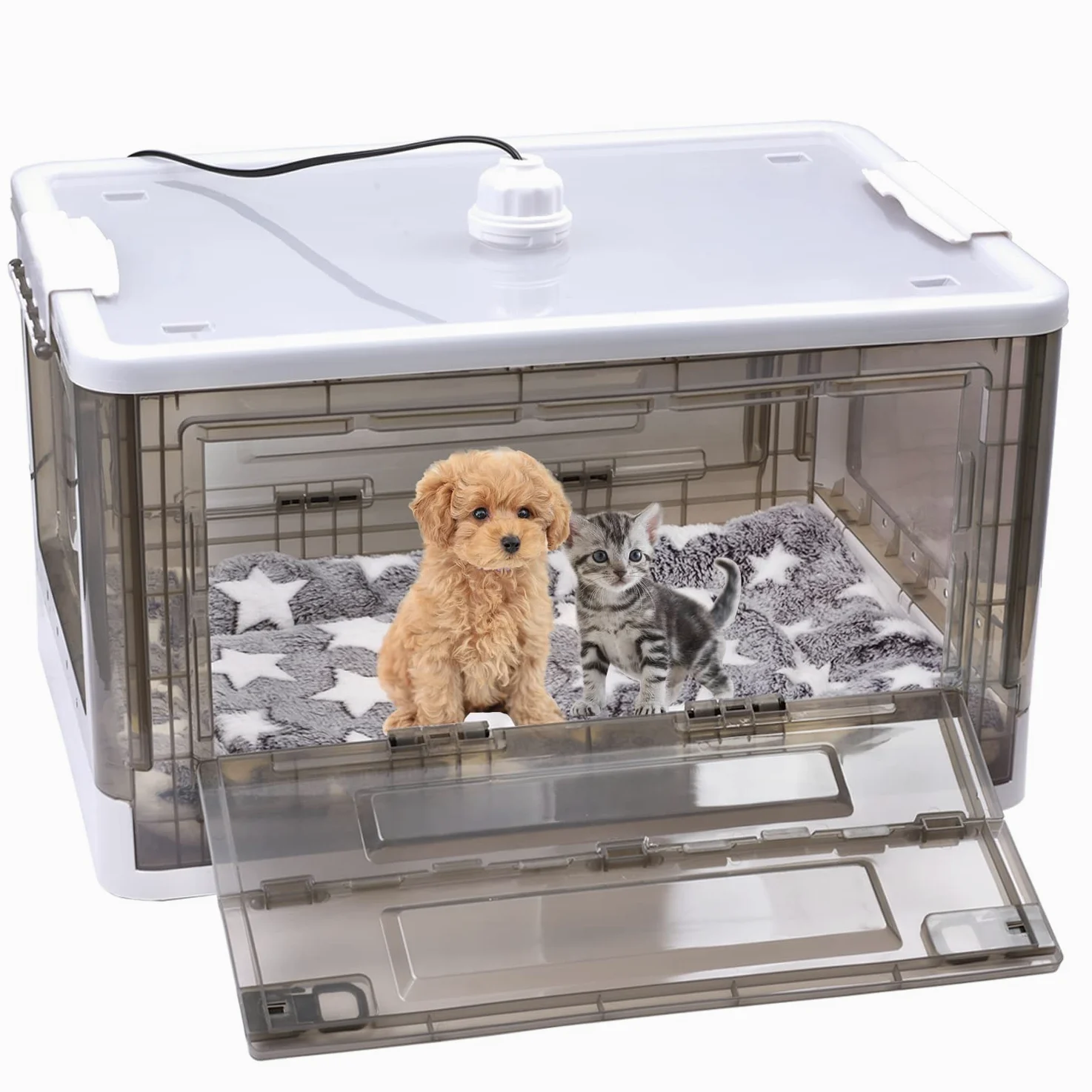 Incubatrice per cuccioli, grande vivaio in PET con riscaldamento, incubatrice per gattini, include tappetino per lettino (55 L)