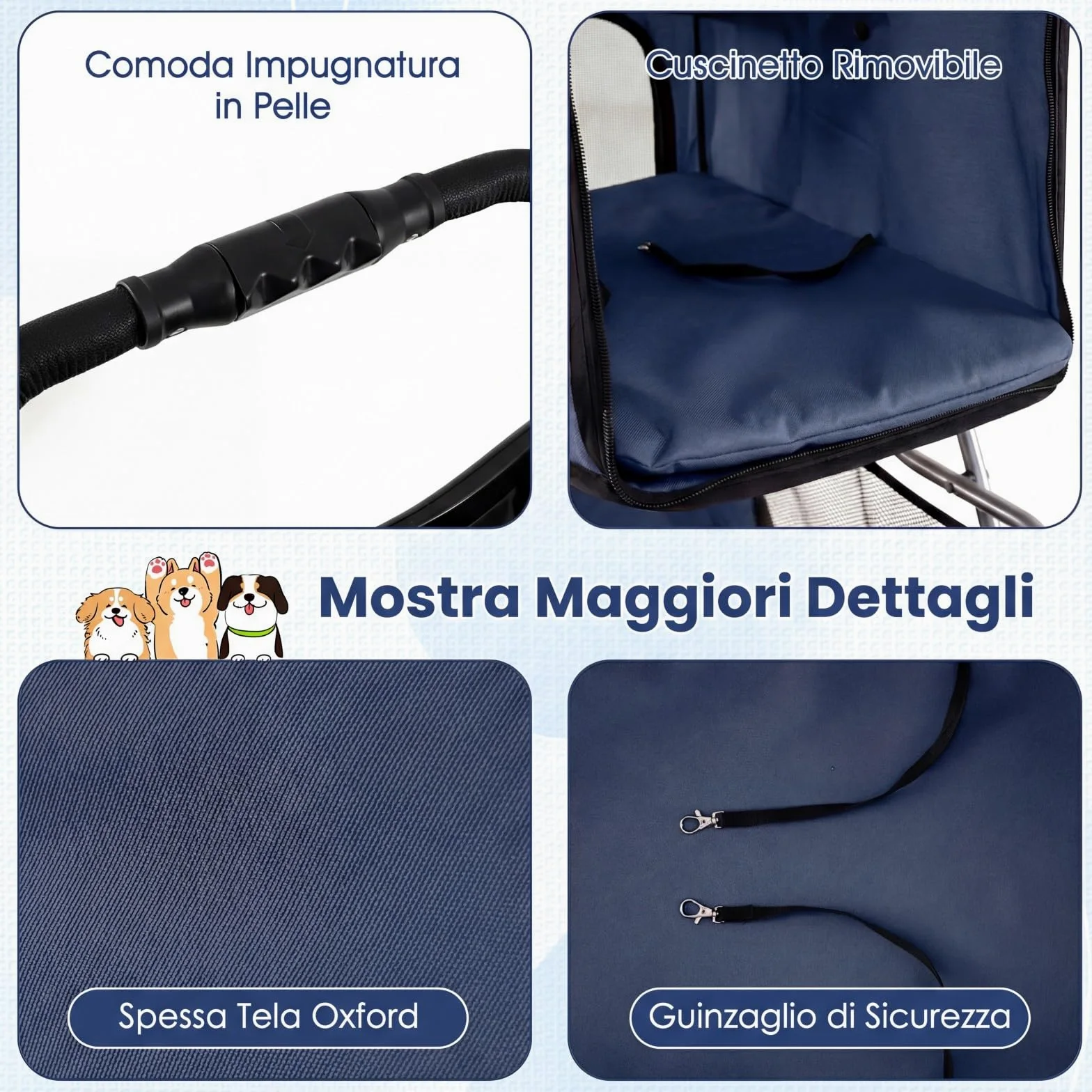COSTWAY Passeggino per Cani Piccoli Pieghevole Facile, Carrozzina per Cani Portata Fino a 15 kg con Rete Traspirante e Copertura Impermeabile, Passeggino per Gatti per Viaggio (Blu)