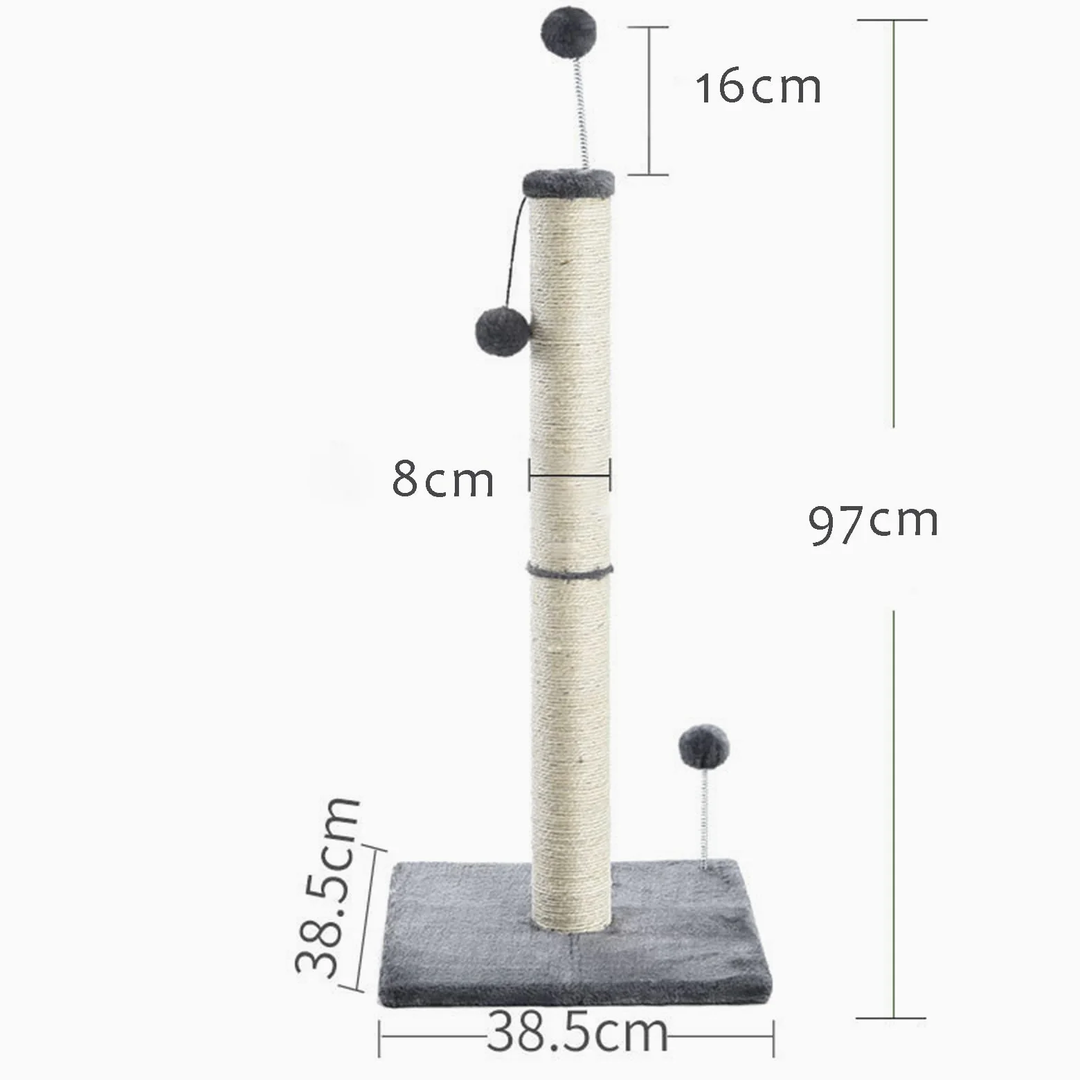 Tiragraffi per Gatti Adulti 97cm Palo in Corda di Sisal Naturale con Palla Appesa, Morbido Peluche