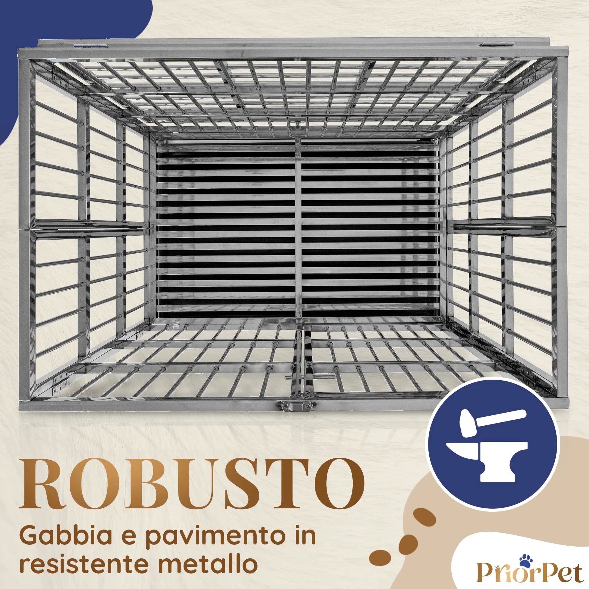 PRIORPET Solida Gabbia per Cani - Design Pieghevole e Facile da Montare per Un Agevole Trasporto - Doppia Serratura per Una Maggiore Sicurezza - Vassoio Rimovibile per Una Rapida Pulizia