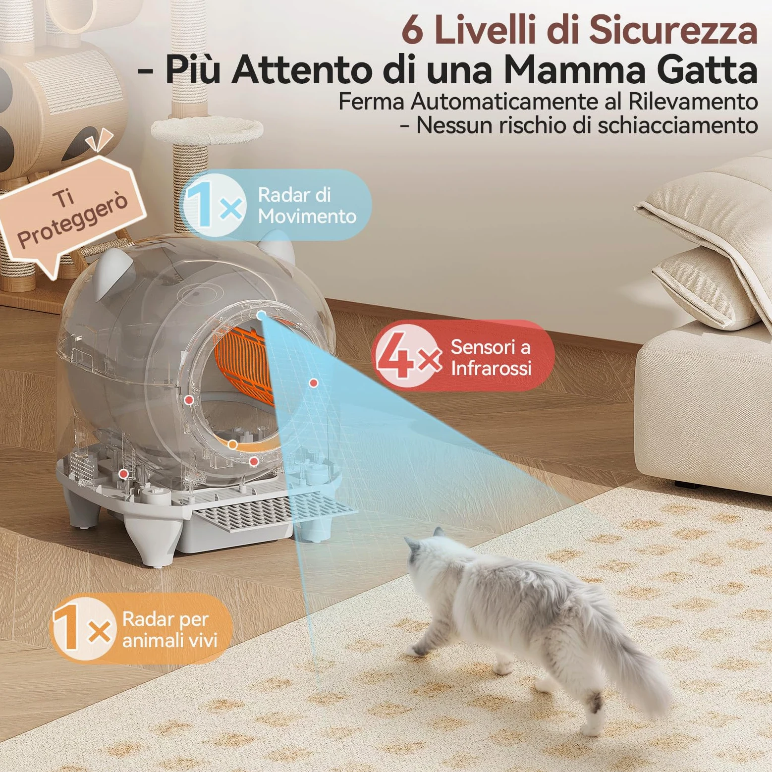 Devoko lettiera gatto autopulente,Design con orecchie da gatto,toilette per gatti XXL,Controllo remoto, ampio spazio, Sicurezza,Anti-odore,90L lettiera automatica per felini,Elettrica per più gatti.