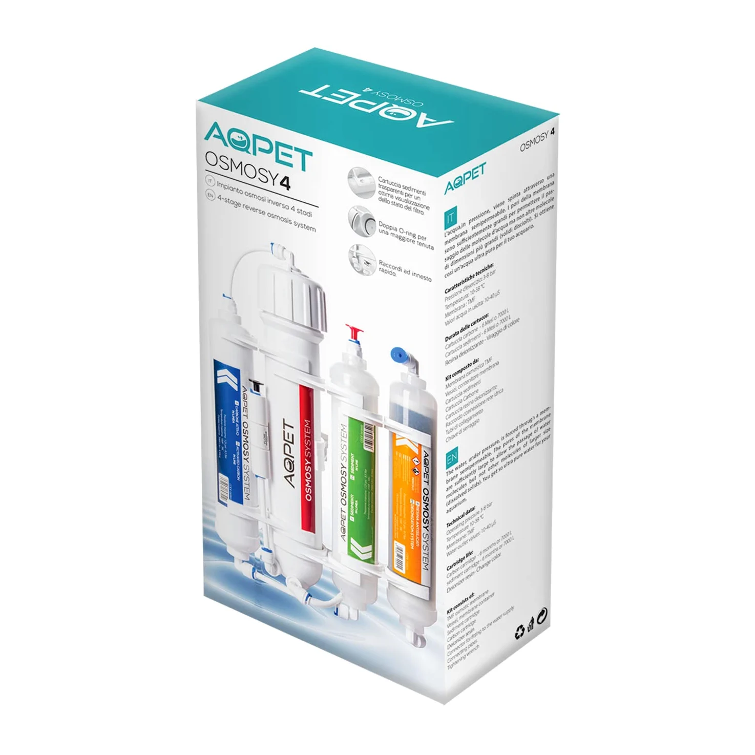 AQPET OSMOSY4 mpianto Osmosi 4 Stadi con Resina per Produzione di Acqua osmotica per Acquario - Membrana da 50 Galloni (190 Litri) / Giorno per Acquari, Bianco