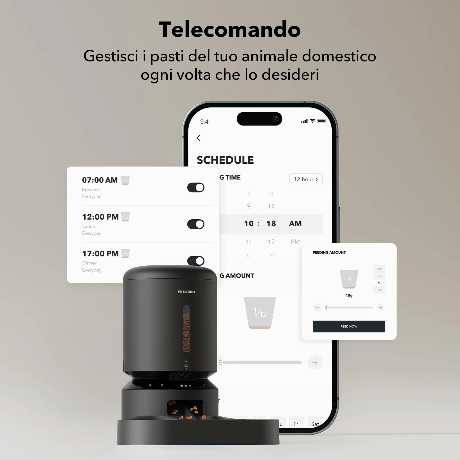 PETLIBRO 5G&2.4G WiFi Distributore Automatico Cibo Gatti con Telecamera,5L 1080P HD Distributore Automatico Cibo Cani con 2 Ciotole in Acciaio Inox,1-10 Pasti/Giorno,APP Controllo,USB e Batterie, Nero