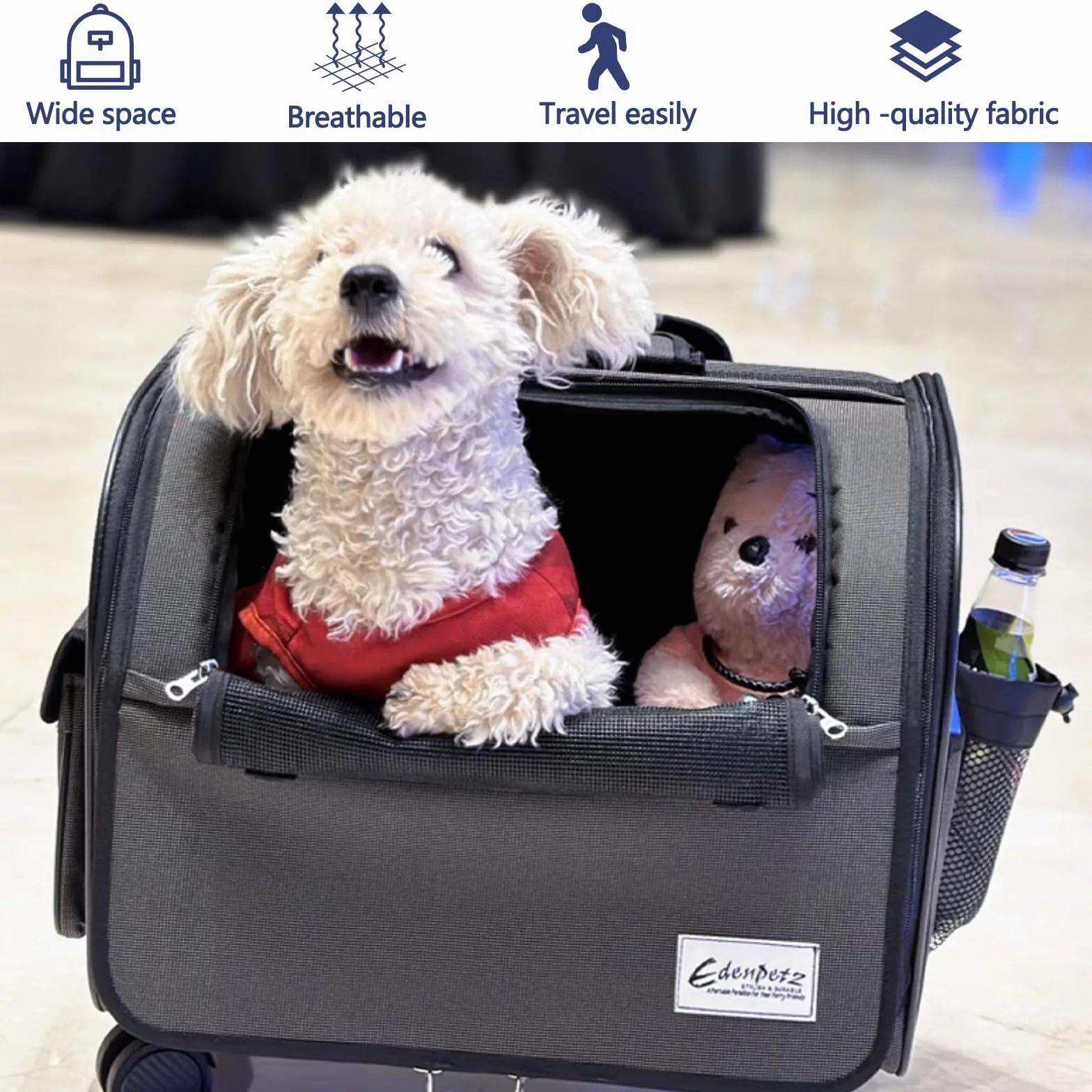 Galatée Borsa Da Viaggio Per Cani Con Ruote Removibili, Trasportino Per Animali Approvato Dalle Compagnie Aeree, Borsa Pieghevole Per Gatti Con Rete Traspirante, Passeggino Per Animali(Nero)