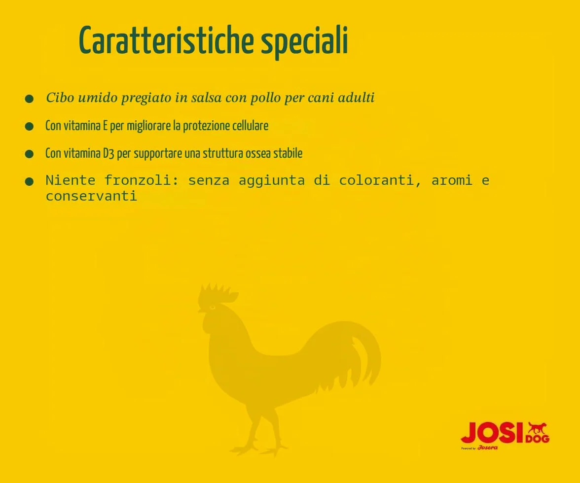 JosiDog Pollo in salsa (12 x 415 g) | Alimento fine per cani con pollo in salsa con vitamina D3 ed E | Alimento umido di alta qualità per cani adulti | Alimentato da JOSERA | Confezione da 12