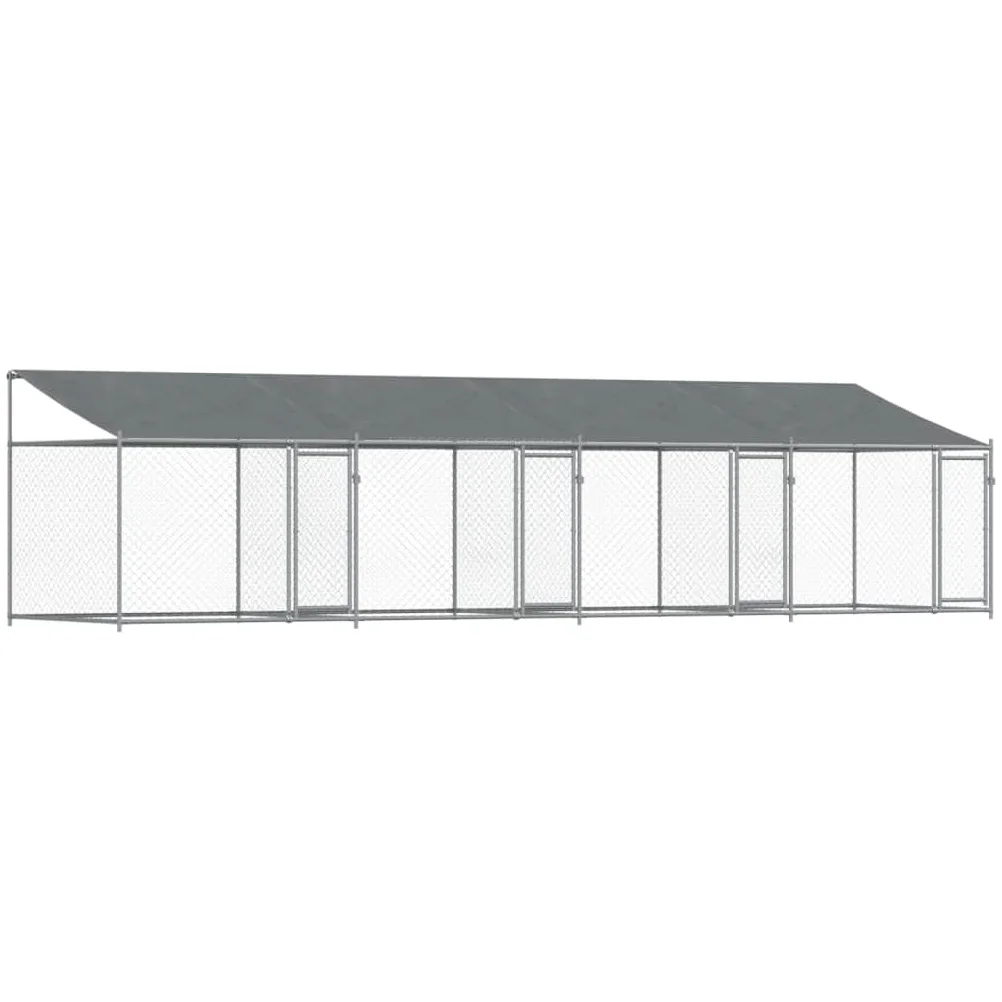 IKAYAA Recinto per Cani da Esterno Box per Cani da Esterno Cuccia Cane Esterno Gabbia Cani con Tetto e Porte Acciaio Zincato-8 x 2 x 2 m/3 uscite