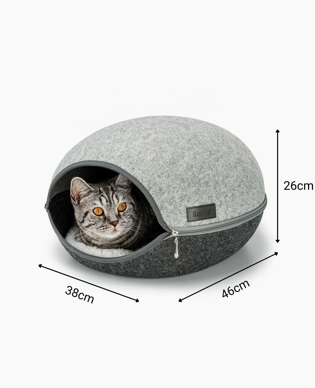lionto Cuccia per gatti in feltro resistente con cerniera, tana accogliente 46x38x24 cm, letto moderno e confortevole con cuscino morbido e lavabile, grigio