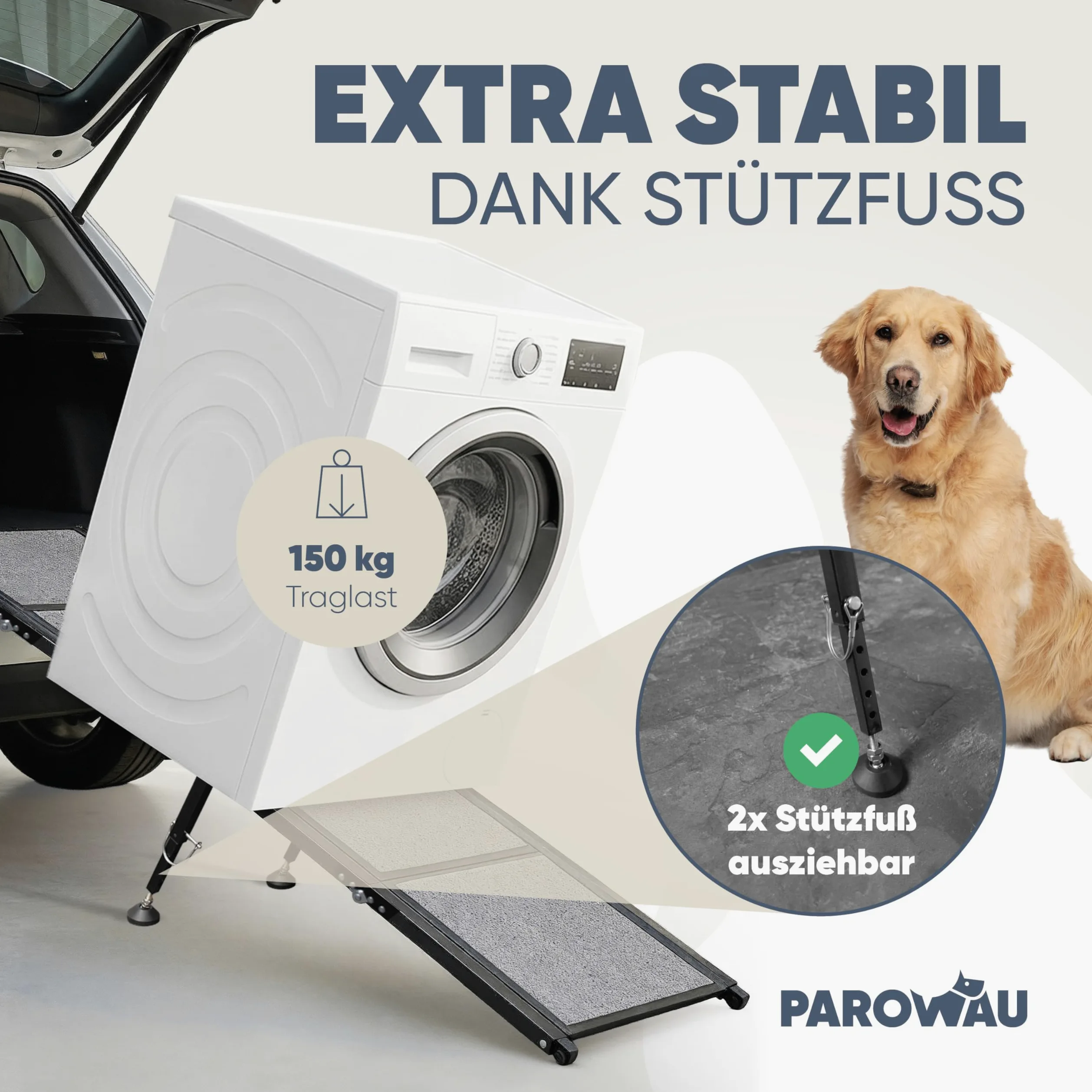 Rampa per cani per auto, pieghevole, 120 kg, extra stabile, con base aggiuntiva, 170 x 44 cm, per auto e SUV
