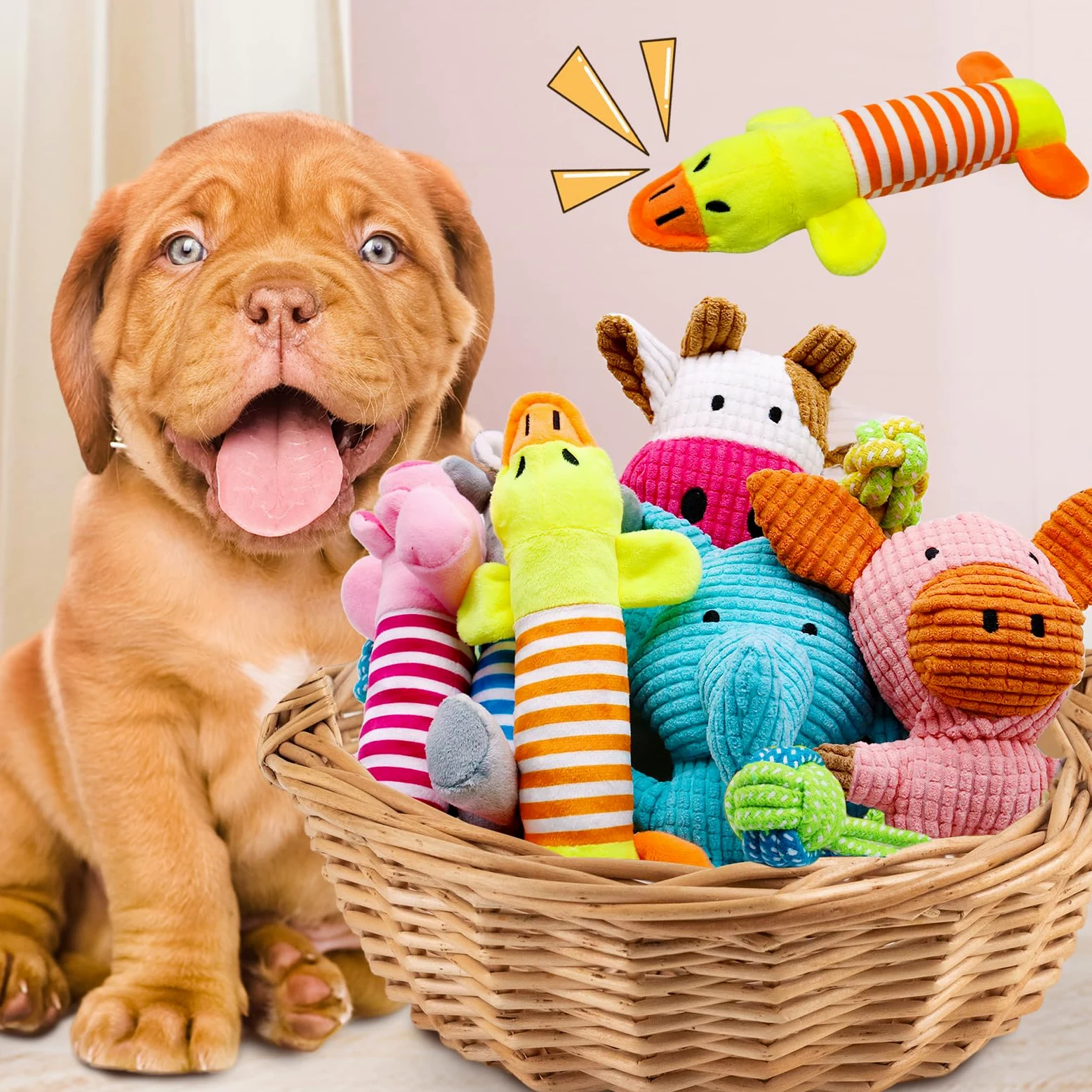 Animali di peluche per cani, confezione da 12 giocattoli interattivi da masticare per cani, giocattoli per cani per tenerli occupati, giocattoli per dentizione per cani di piccola taglia e