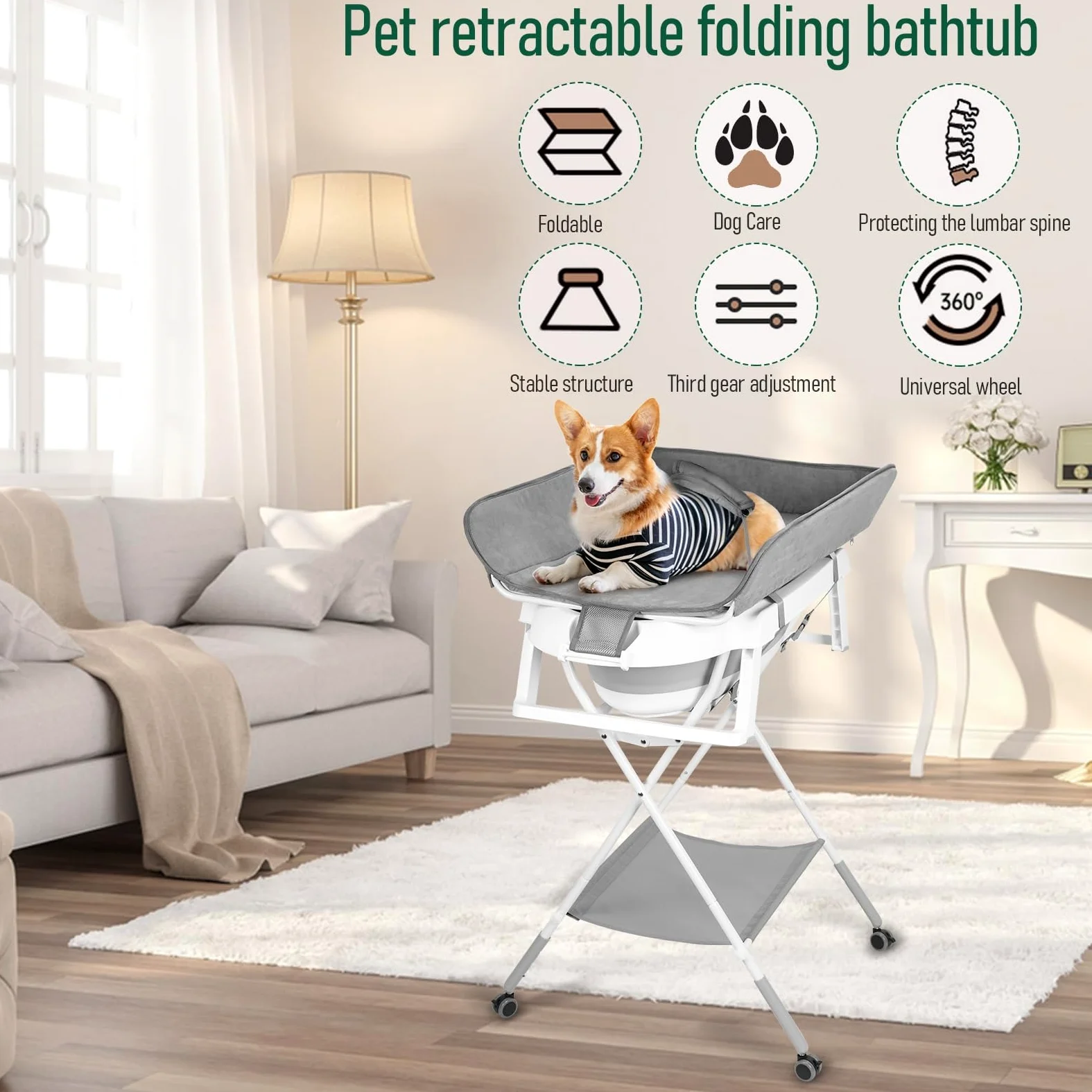 Vasca da bagno 2 in 1 per cani, stazione di lavaggio per cani, vasca pieghevole per animali domestici, vasca per il bagno e la toelettatura, vasca per cani di piccola taglia, gatti, animali