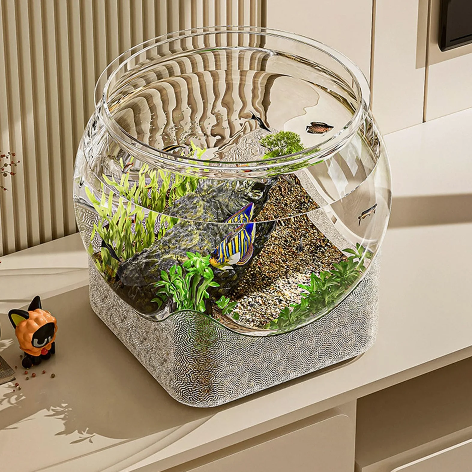 Vaso per pesci – ciotole trasparenti per pesci | acquario da scrivania per casa, ufficio e posto di lavoro, per fiori e decorazioni, ciotola rotonda trasparente per pesci o centrotavola per