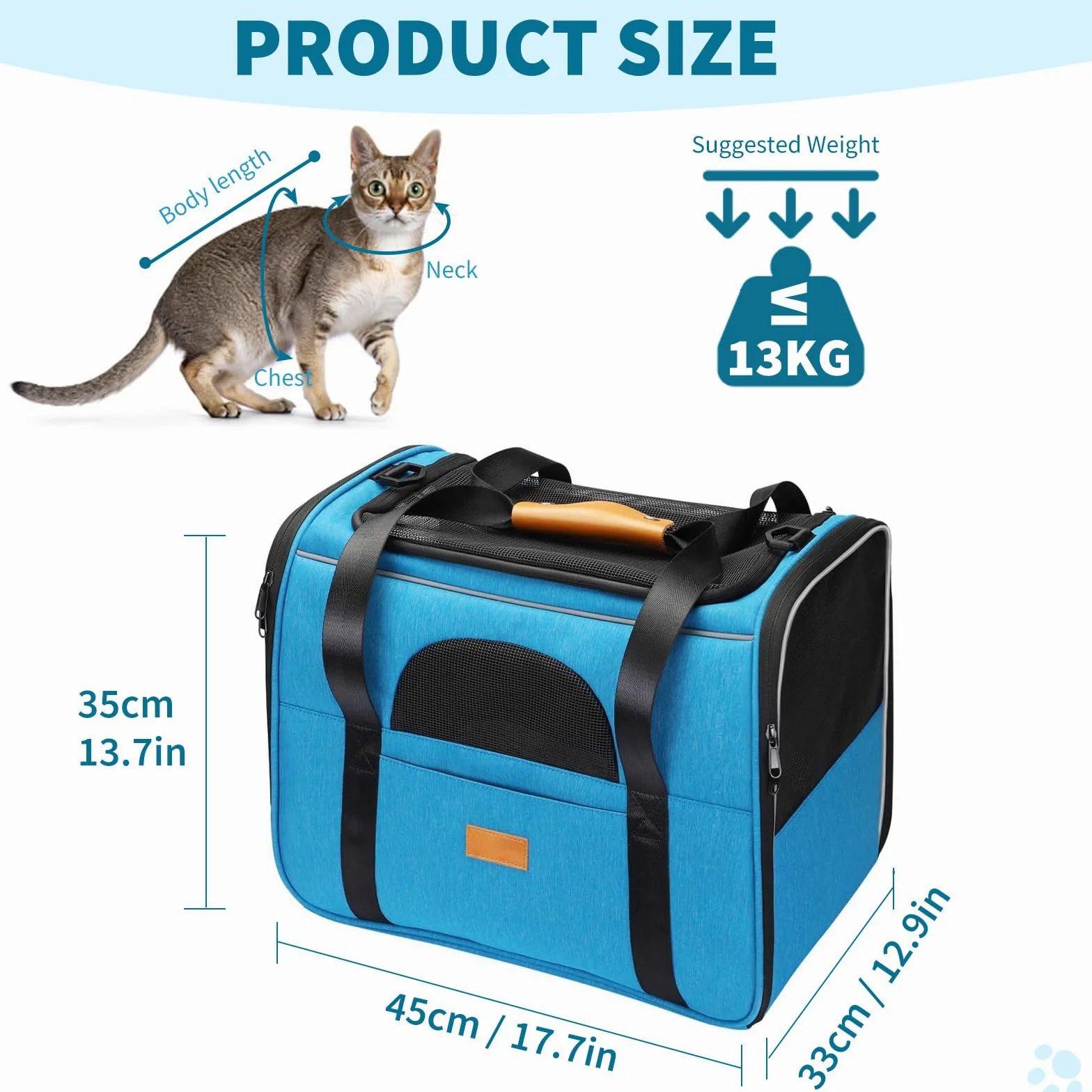 PETCUTE Trasportino per Cani e Gatti, Portabile e Pieghevole Trasportino per Gatti con Tracolla Regolabile, Borsa Trasportino per Piccolo Animale Domestico,Tappetino Rimovibile,per Viaggio in Aereo