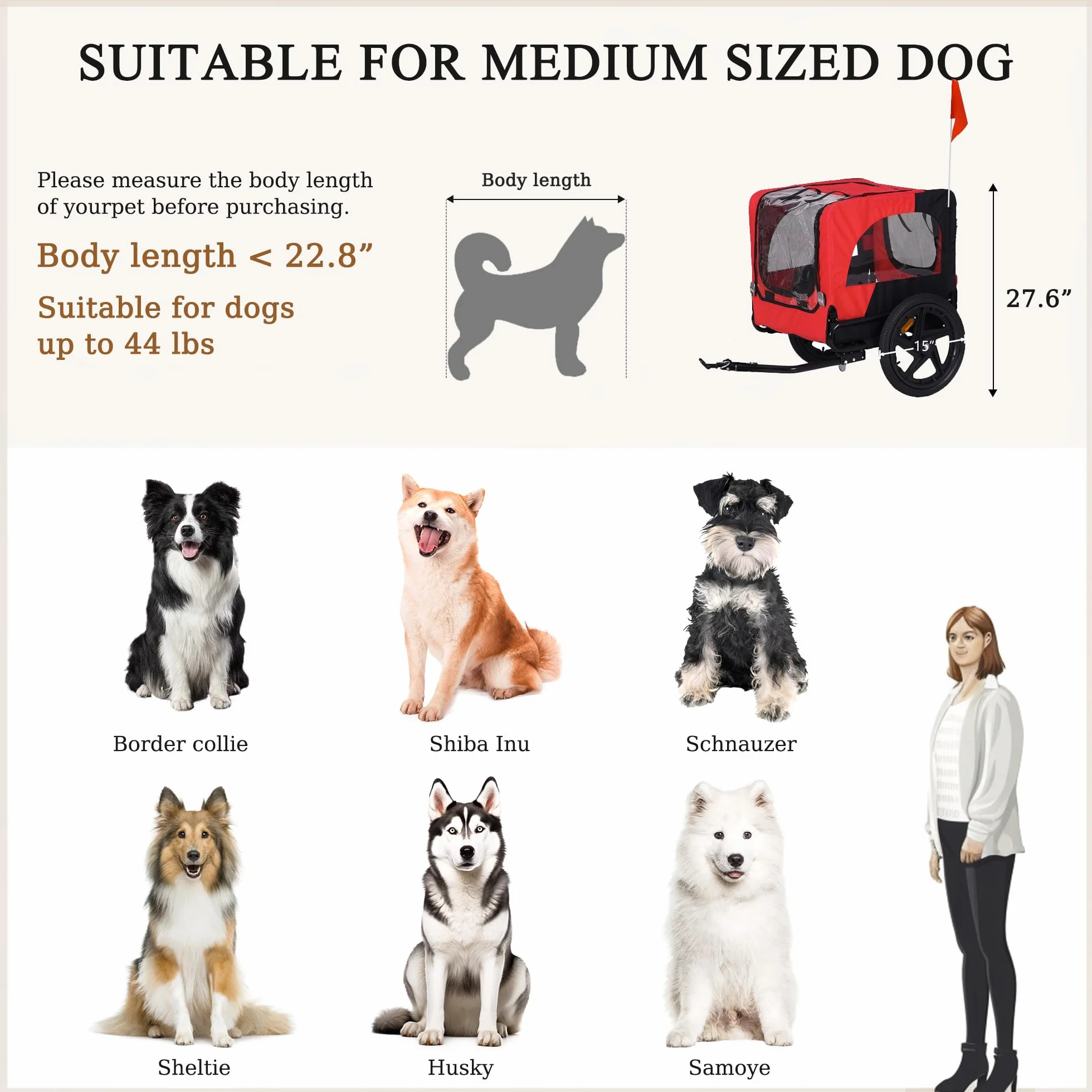 sogesfurniture Rimorchio per cani da bicicletta, pieghevole, con frizione, bandiera, riflettore, tela Oxford 600D, per cani