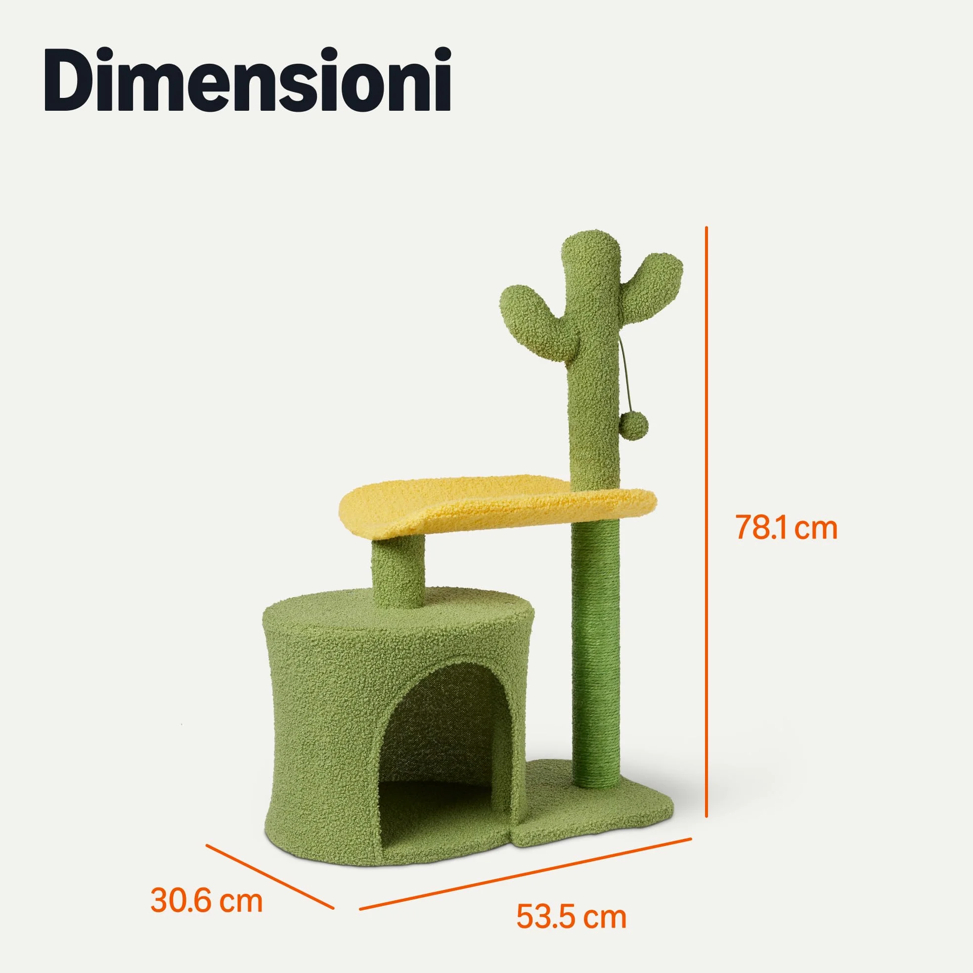 Amazon Basics - Albero Tiragraffi per Gatti e Gattini da Interni a Forma di Cactus,Colonna Tiragraffi con Piattaforma Curva e Accogliente Condominio, Pallina Oscillante Interattiva,Altezza 78cm,Verde