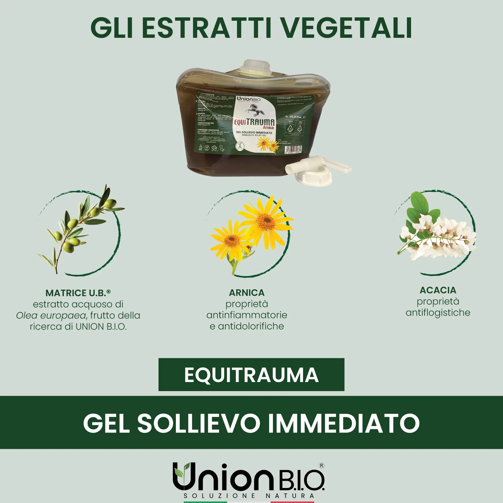 UNION B.I.O. SOLUZIONE NATURA Equitrauma Gel Arnica Montana per Cavalli e Uso Umano 4LT