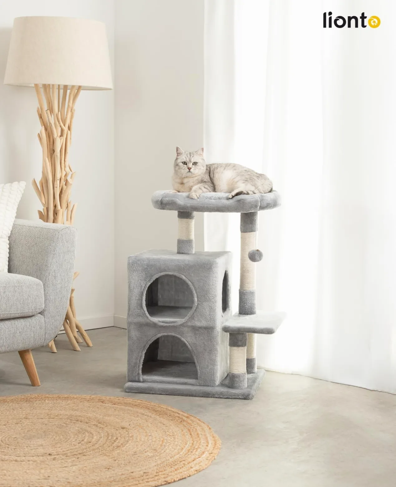 lionto Tiragraffi per Gatto Albero Tiragraffi Gatto Gioco Giocattolo Gatti Altezza 80 cm, Grigio Chiaro