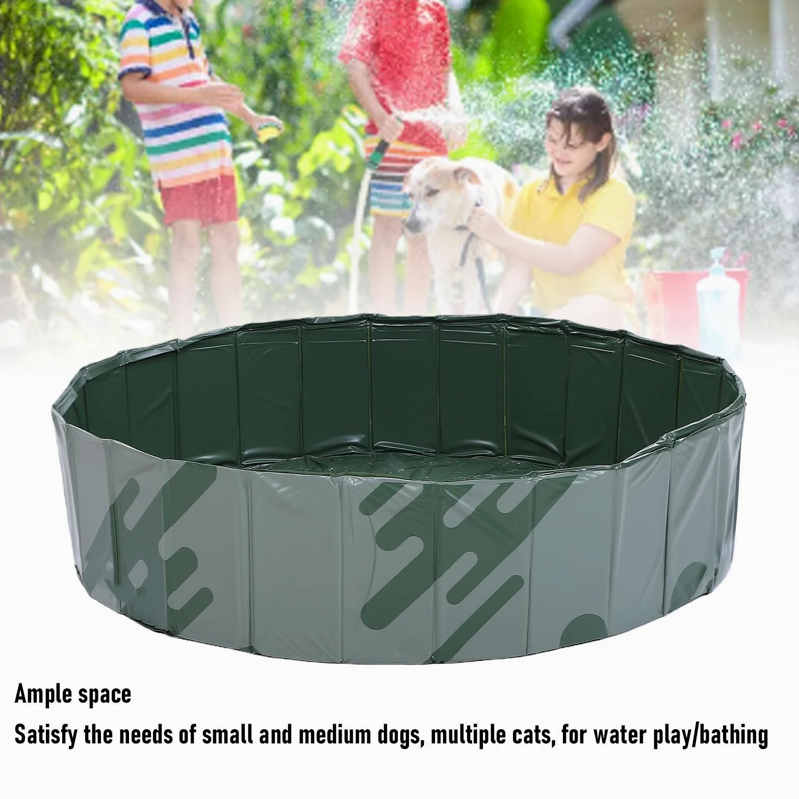 Piscina Pieghevole, Piscina All'aperto in Plastica Non Gonfiabile per Cortile, Vasca da Bagno Portatile Pieghevole per Animali Domestici per Cani, (Avventura nella Natura Selvaggia Verde)