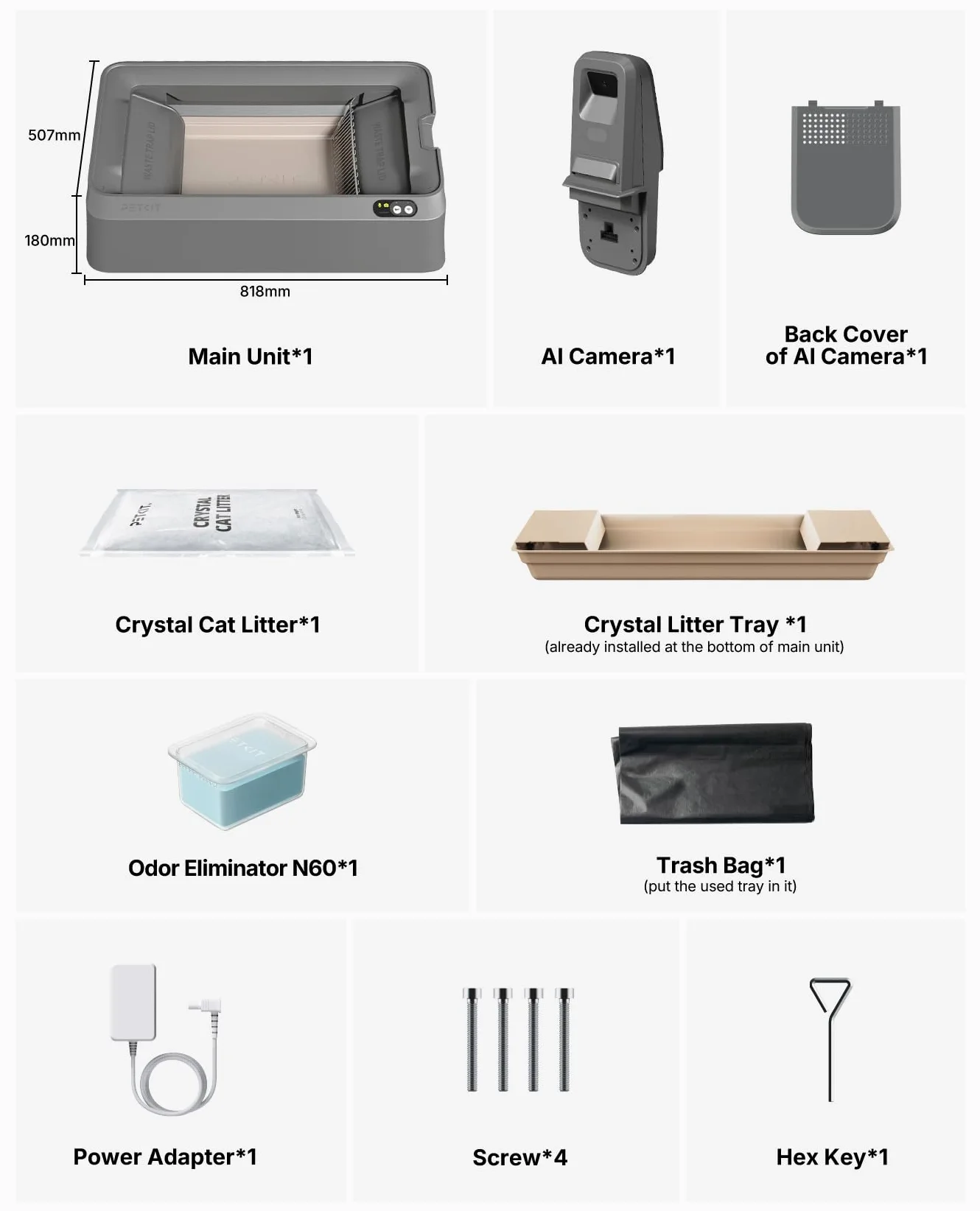 PETKIT PUROBOT CRYSTAL DUO Lettiera Gatto Autopulente con Telecamera AI, Monitoraggio APP, Deodorizzazione Doppia, Design Aperto Sicuro, Doppio Vano Raschiatura Bidirezionale per Gatti Grandi, Grigio