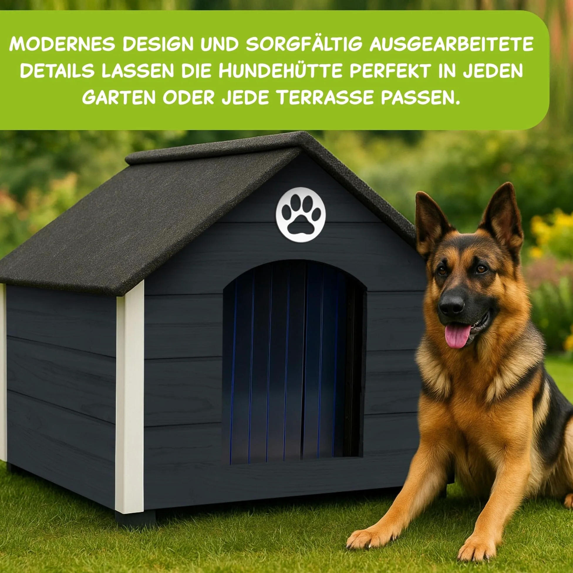 Outentin Cuccia Per Cani Da Esterno Isolata - Casa Per Cani Di Taglia Grande Invernale e Impermeabile - Cuccia Per Esterni con Tetto Inclinato - Villa Moderna e Robusta - 103 x 90 x 70 cm - Grigio