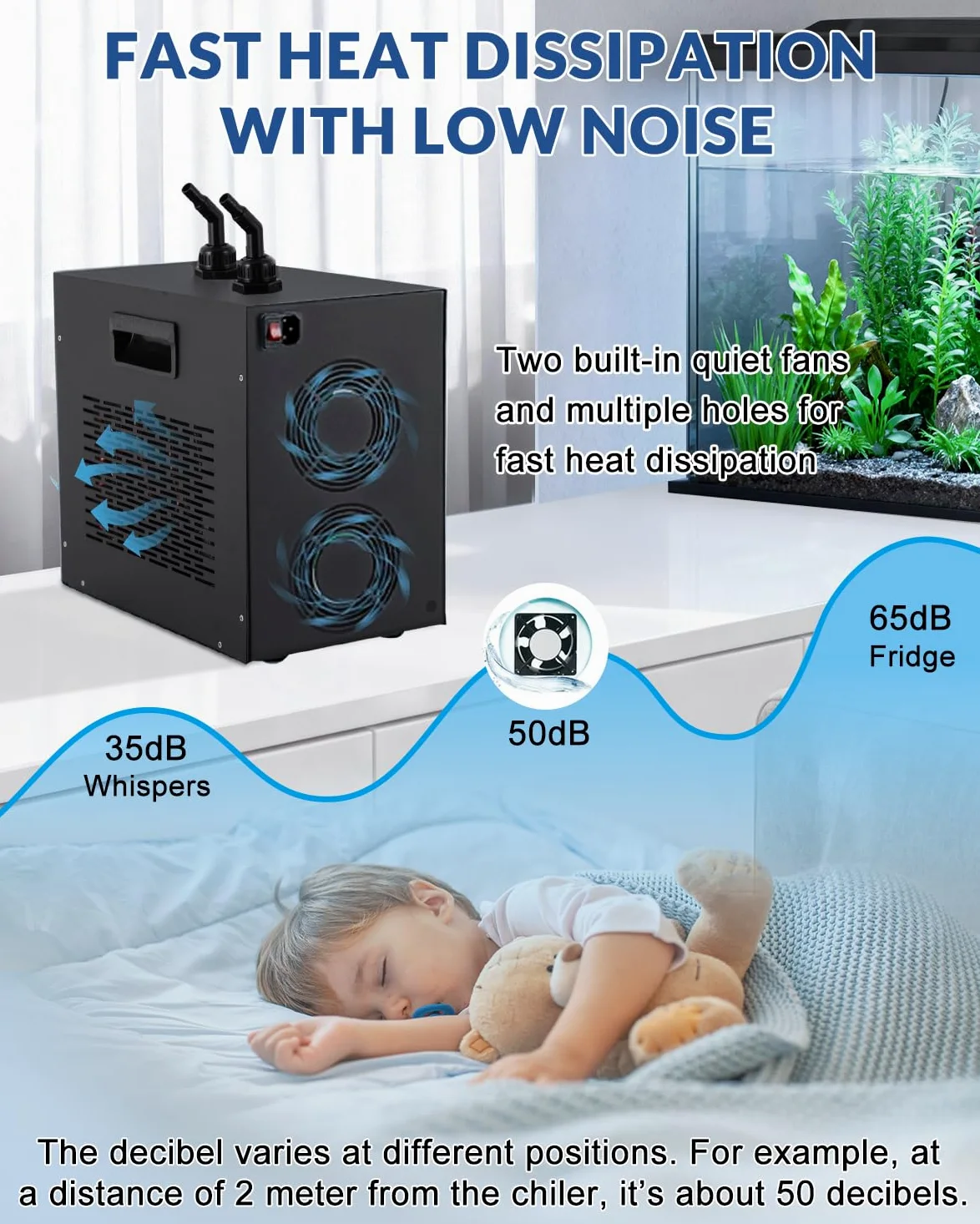 BAOSHISHAN 160L Acquario Refrigeratore d'acqua Chiller Bonus Kit pompa Fish Tank Chiller Frutti di mare Attrezzature per la coltivazione di acqua dolce/salata Erbacce 220 V (Unità: ℃)