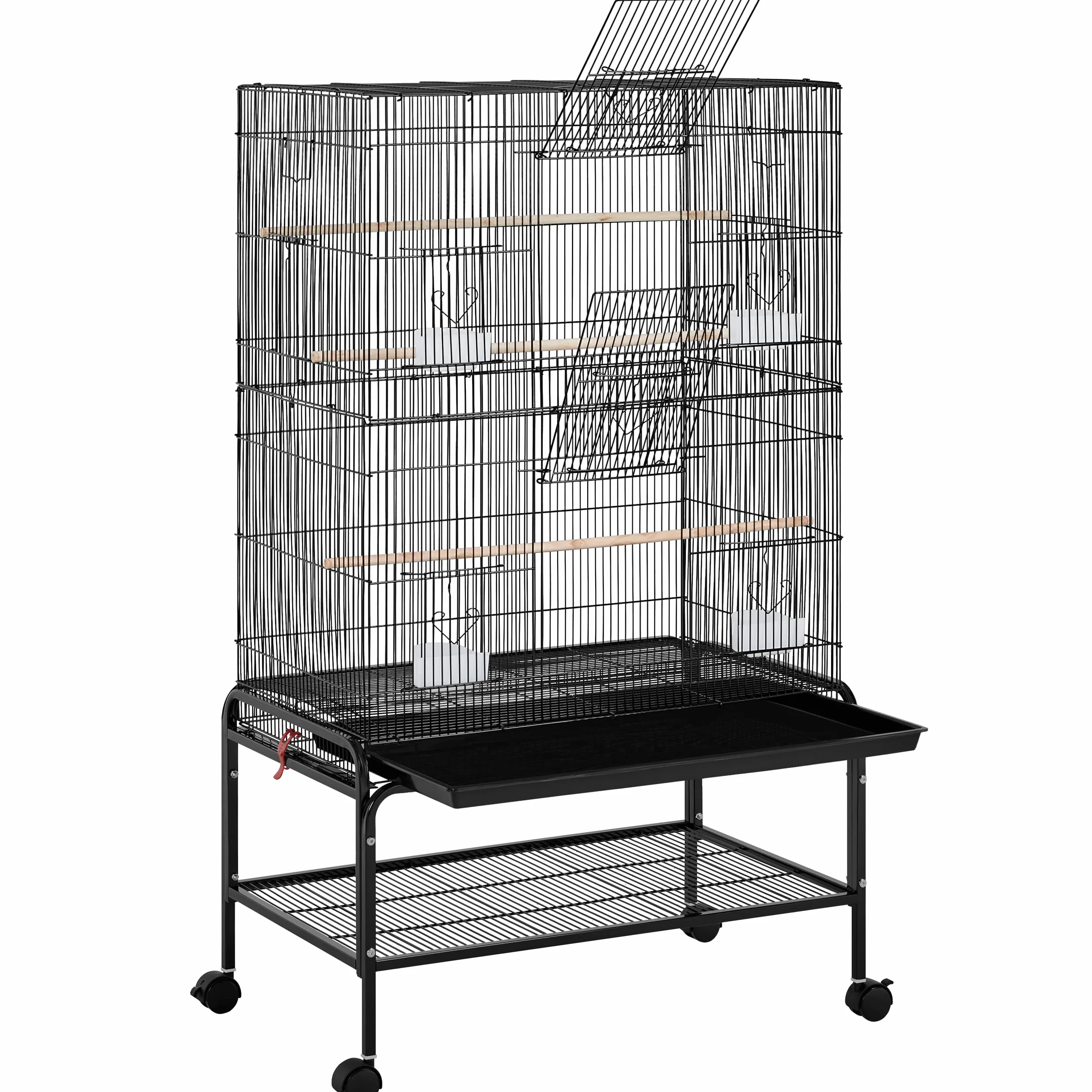 Gabbia Voliera per Uccelli Canarini Pappagalli, Grande con Ruote, Vassoio Estraibile, da Interno ed Esterno 79 x 49 x 135 cm Nero