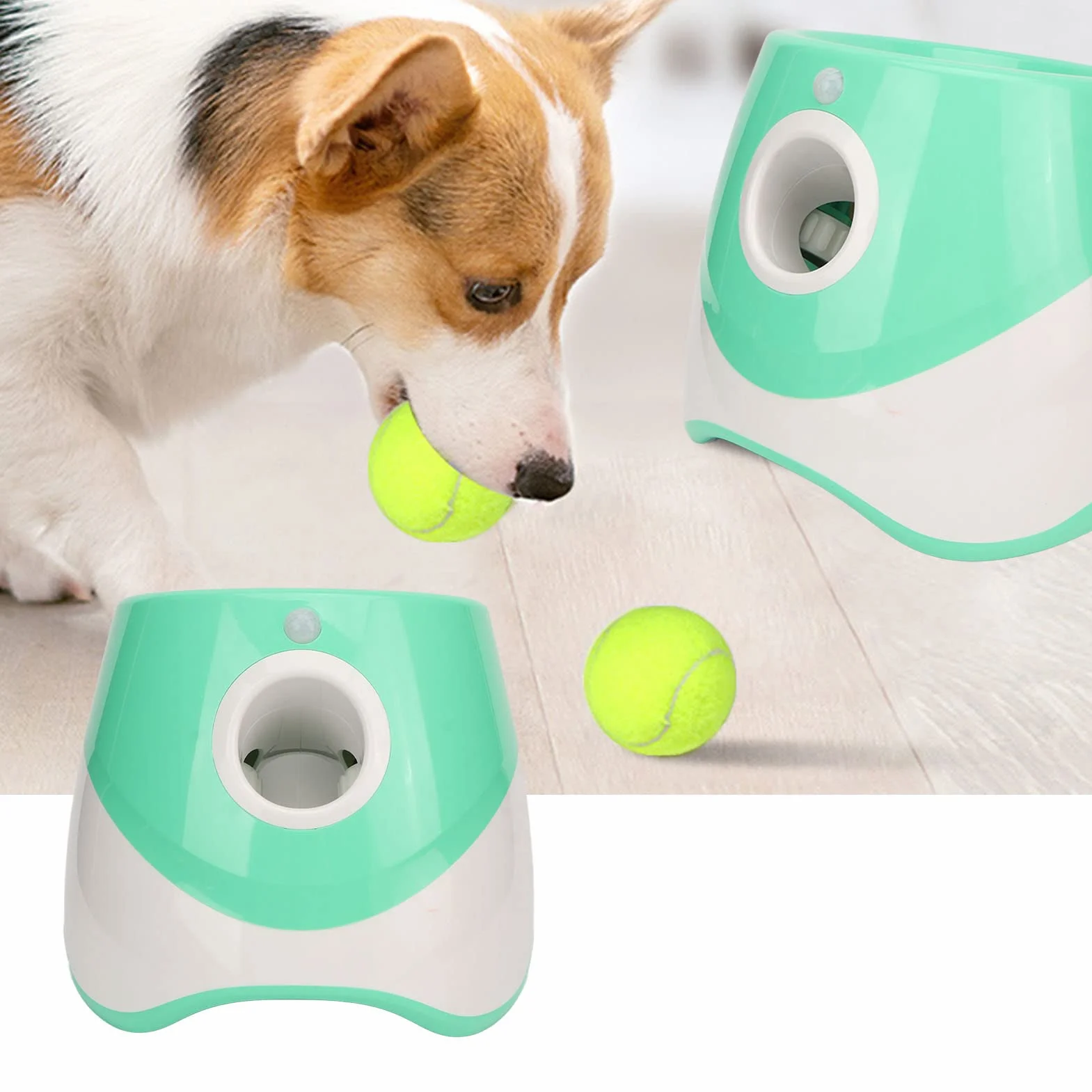 Lanciatore Automatico di Palline per Cani Lanciatore Interattivo di Palline per Animali Domestici Ricaricabile in 3 modalità per Interni Ed Esterni Verde