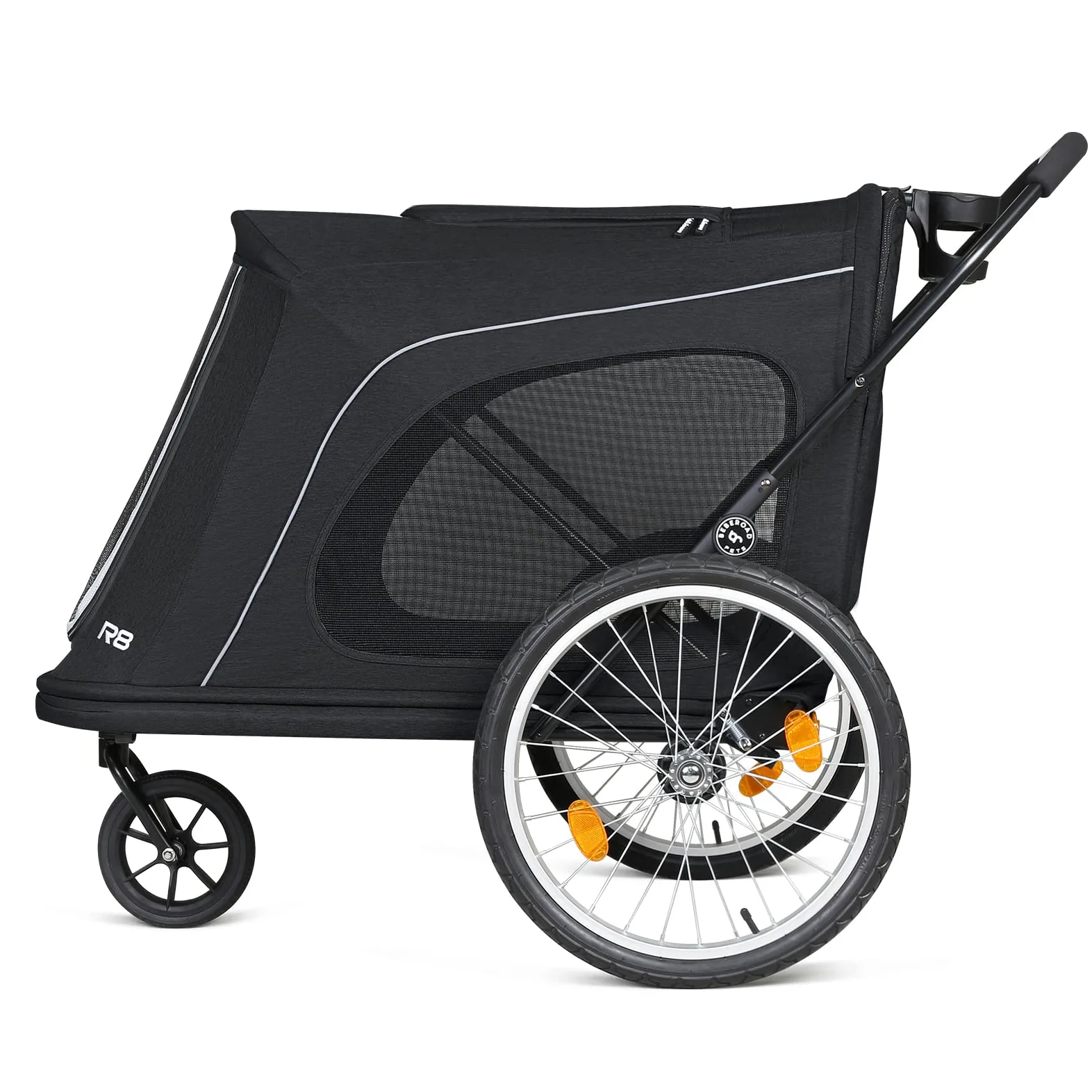 Beberoad 2 in 1 Rimorchio da Bicicletta e Passeggino per Cani, Rimorchio Bici per Cani con Porta Anteriore e Posteriore, Finestre a Rete e Tetto Apribile, Carico Massimo 45 kg