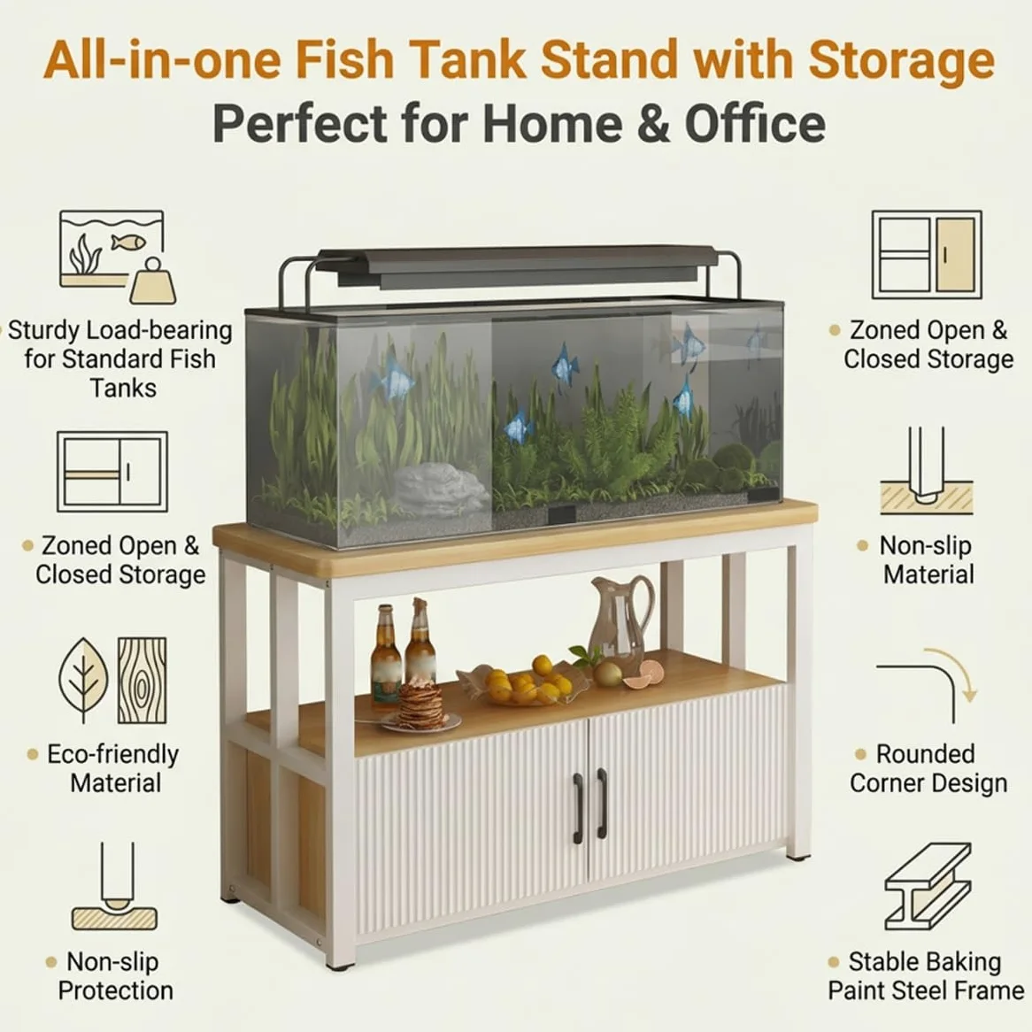 Mobile Acquario In Metallo Robusto Con Vano Contenitore Per Casa | Supporto Per Acquario Con Contenitore Tavolo In Metallo Robusto Con Mobile Per Casa(E,60*30cm/23.6*11.8in)