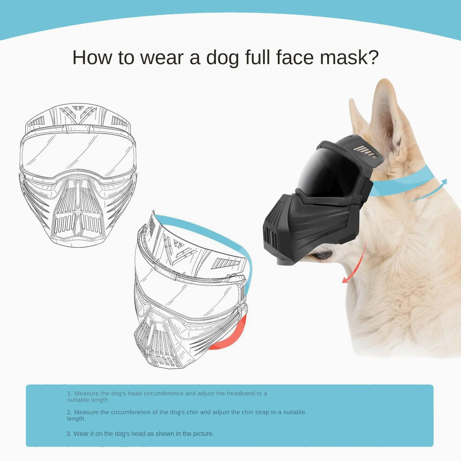 Occhiali per Cani Taglia Media Occhiali Antiappannamento Con Copribocca | Maschera Protettiva Regolabile con Protezione UV e Antivento Per Muso Completamente Coperto Taglia Medio Grande