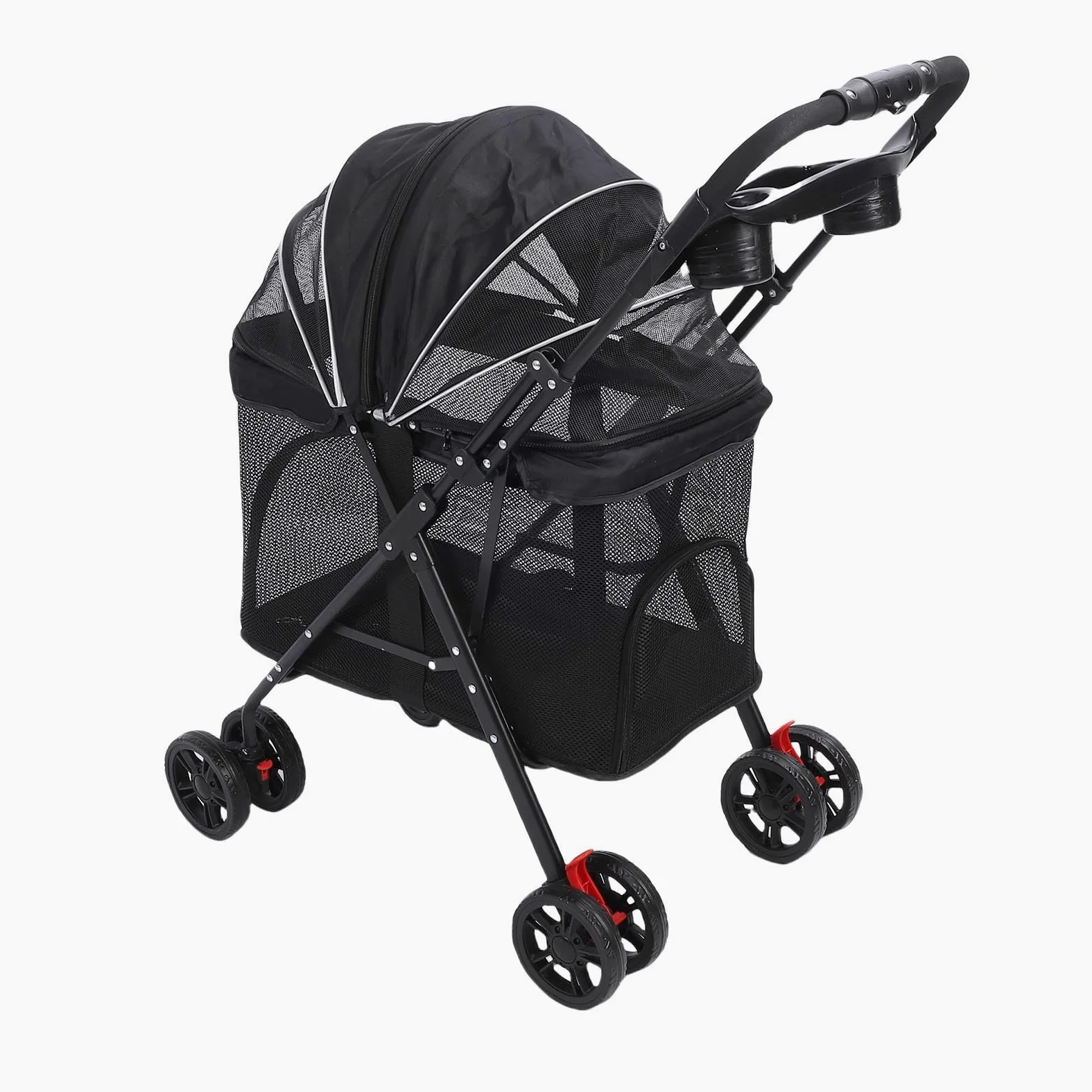 Yinhing Passeggino Pieghevole per Animali Domestici per Cani Gatti Trasportino da Viaggio a 4 Ruote con Parasole a 3 Vie Alimentazione con un Pieghevole e Freni Grigio (BLACK)