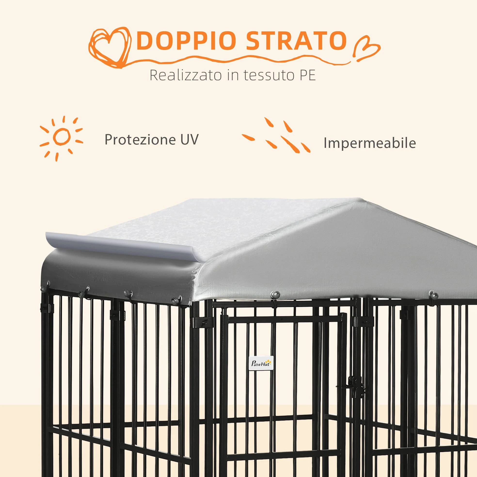 PawHut Recinto per Cani Taglia Piccola e Media, Kennel Casetta per Cani e Galline con Tettuccio, 122x122x138cm