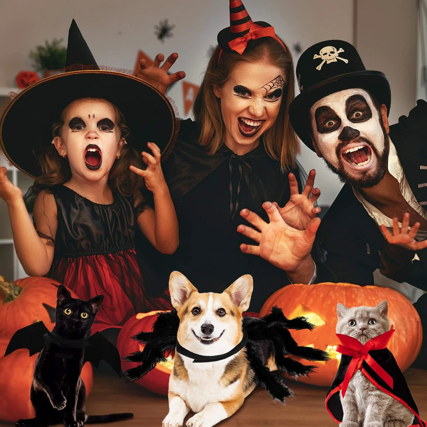 3 Set Costumi per Cani Gatto di Halloween, Ali Pipistrello da Animale Mantello Vampiro Strega Imitazione Gigante Ali di Ragno Accessori Cosplay Costume Animali Halloween Decor Ala per Cani Gatti