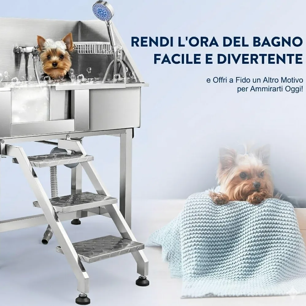CO-Z 86 cm Vasca da Bagno per Cani Extra Elevata Altezza 120 cm, Vasca Toelettatura Professionale per Animali Domestici con Spruzzatore, Doccia per Toelettatura in Acciaio Inossidabile capacità 80 kg