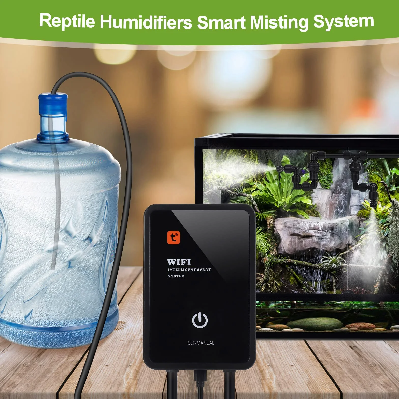Diealles Shine Sistema di Nebulizzazione per Rettili, Umidificatore per Rettili Automatico, Umidificatore per Terrari con Fogger Nebbia Sprinkler Regolabile per Foresta Pluviale