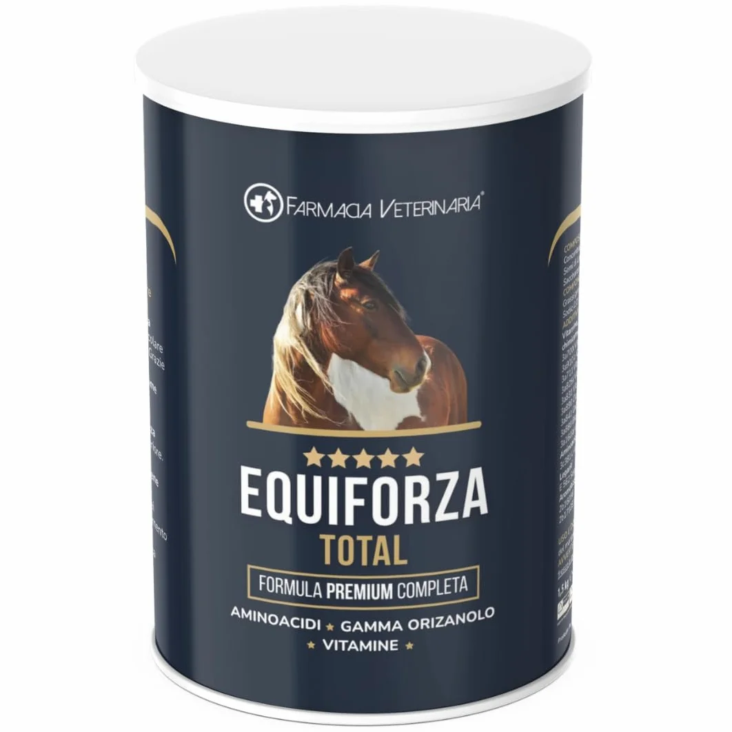 Equiforza Total Integratore in Polvere per Cavalli con BCAA, L-Carnitina, Gamma Orizanolo e Spirulina, Sviluppo Muscolare, Energia e Recupero, 1,5 kg