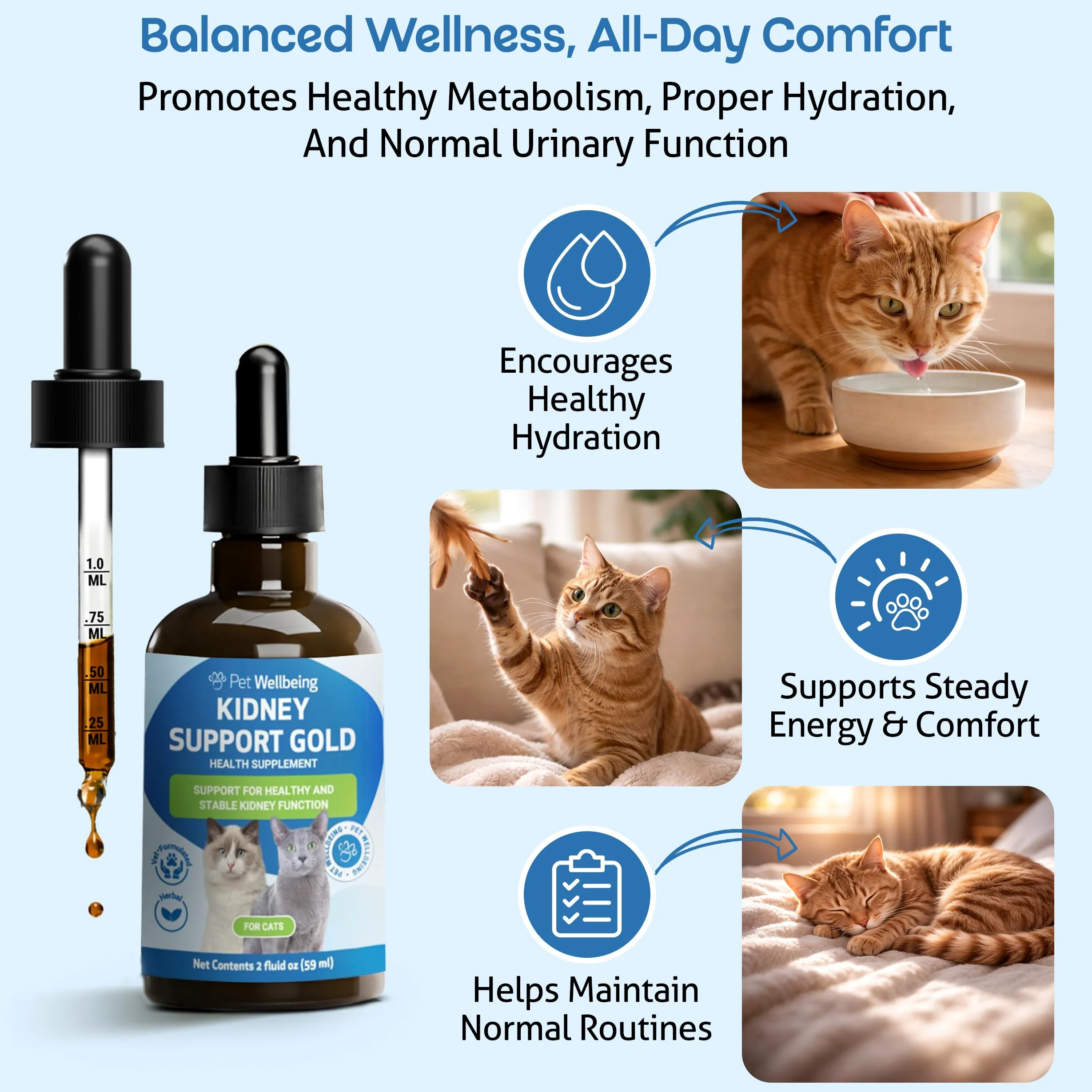 Pet Wellbeing - Supporto Oro Rene Per I Gatti - Il Supporto Naturale Per La Salute Dei Reni Felino - 2 Oz (59Ml)