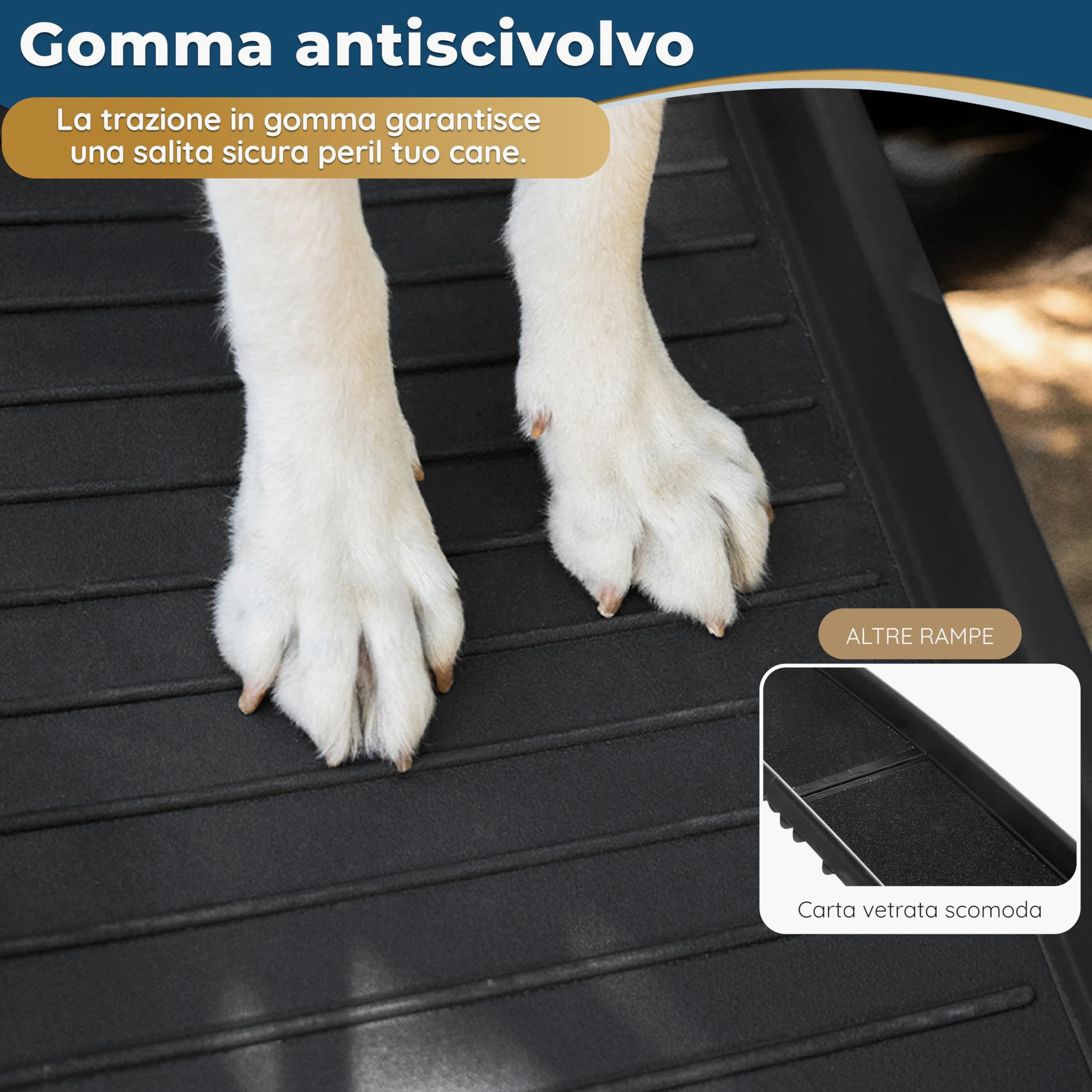 Rampa per Cani per Auto – STABILI – Rampa Antiscivolo in Gomma per Cani di Taglia Grande – 174 cm di Lunghezza & 38 cm di Larghezza – Scale per Cani Fino a 85 kg – Rampa Pieghevole per SUV – Nero